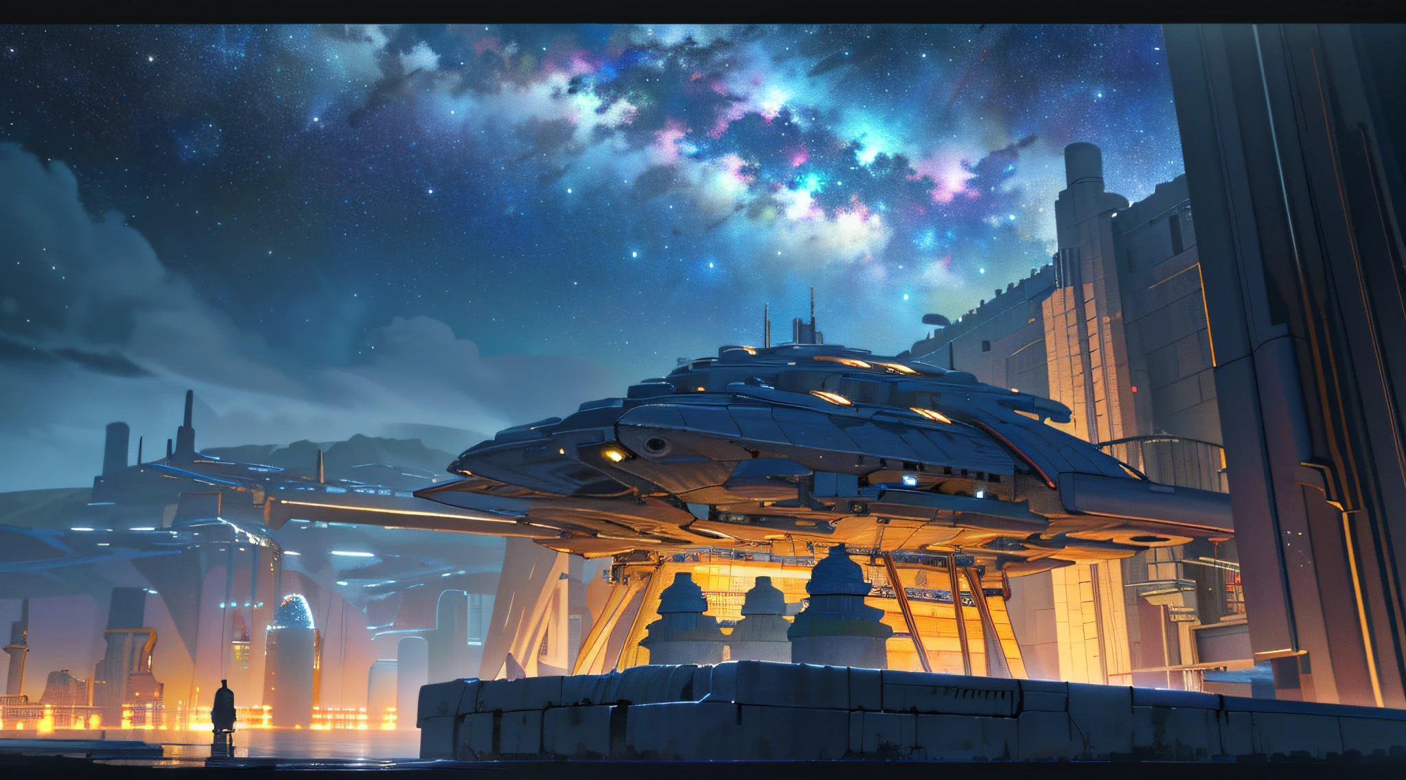 ((8k, RAW photo, best quality, master: 1.4)), ultra high resolution, ultra-detailed, illustration, close up, environment only, laboratory, spaceship, made of stone, night, starry sky, architecture, future, imagination, outdoors, background only, immigration,