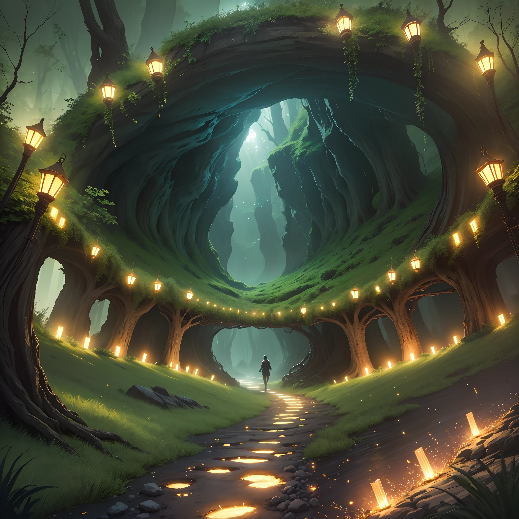 "Create an enchanting scene within a dark cave illuminated by the gentle glow of a multitude of green-hued glow worms, casting a magical ambiance as they light up the darkness." --auto --s2