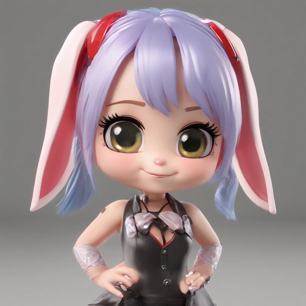 chibi , rabbit ears tail , cute , long hair , gothic , realistrc , light smile , fangs , stockings , 8yo girl , eye lashes , masterpiece ,