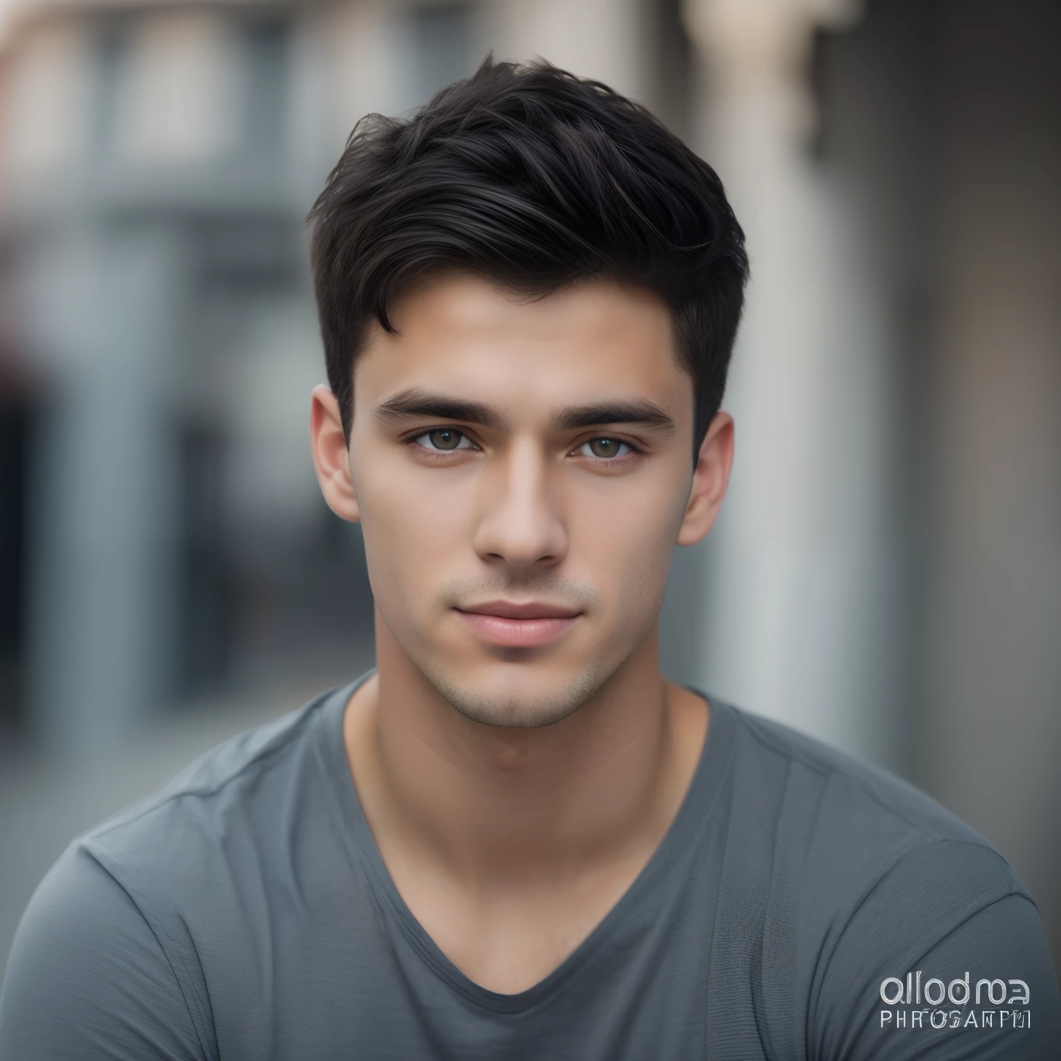 rapaz jovem com camisa cinza e olhos azuis posando para foto, Anton Fadeev 8 K, foto retrato suave 8 k, cara perfeita e menino, retrato headshot, foto retrato realista, rosto bonito perfeito, retrato de closeup headshot, bonito rosto atraente, color photograph portrait 4k, rosto perfeito ), halfbody headshot, cinematic headshot portrait, foto altamente realista 8k