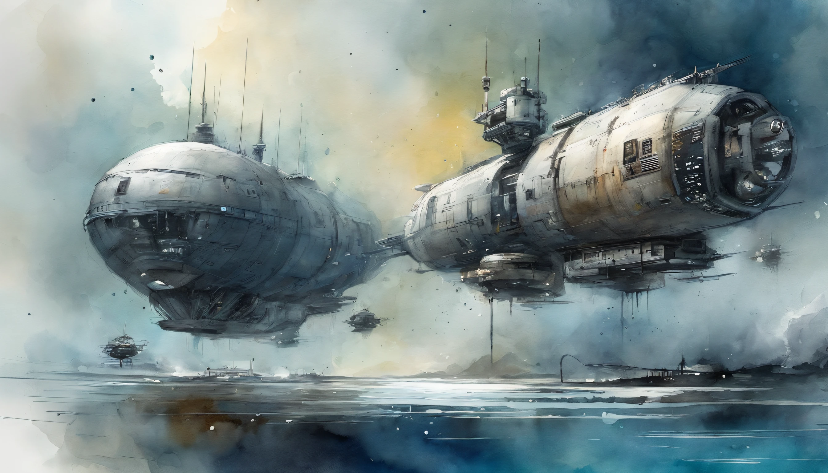 best quality, works, (realistic: 1,2), 1 space station, sci-fi look, dark cyan tone