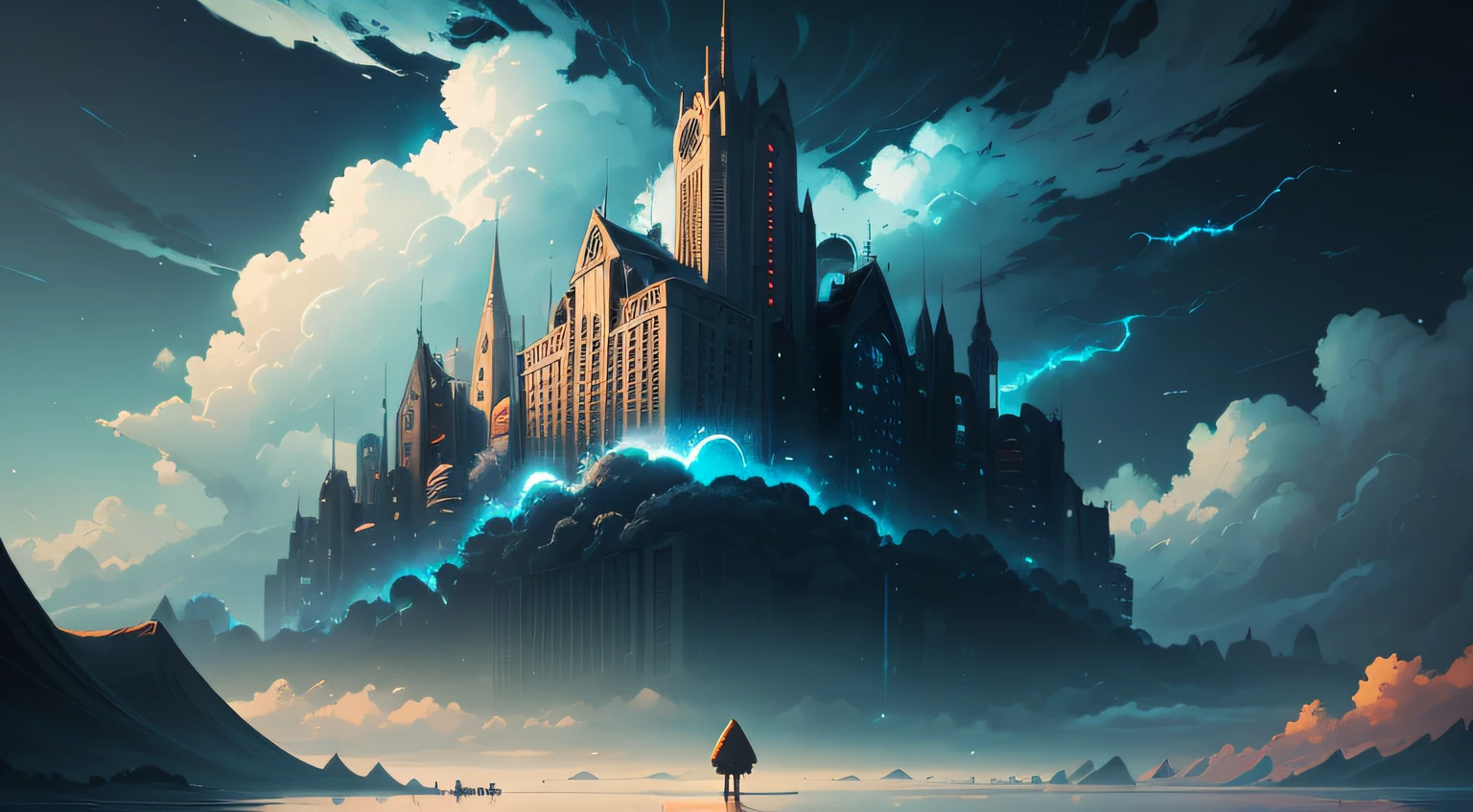 LANDSCAPE OF A SKY WITH DARK CLOUDS, inspirado em Cyril Rolando, ao estilo de Cyril Rolando, Beeple e James Jean, Anton Fadeev e Dan Mumford, Dan Mumford Tom Bagshaw, Artgem e Beeple Masterpiece