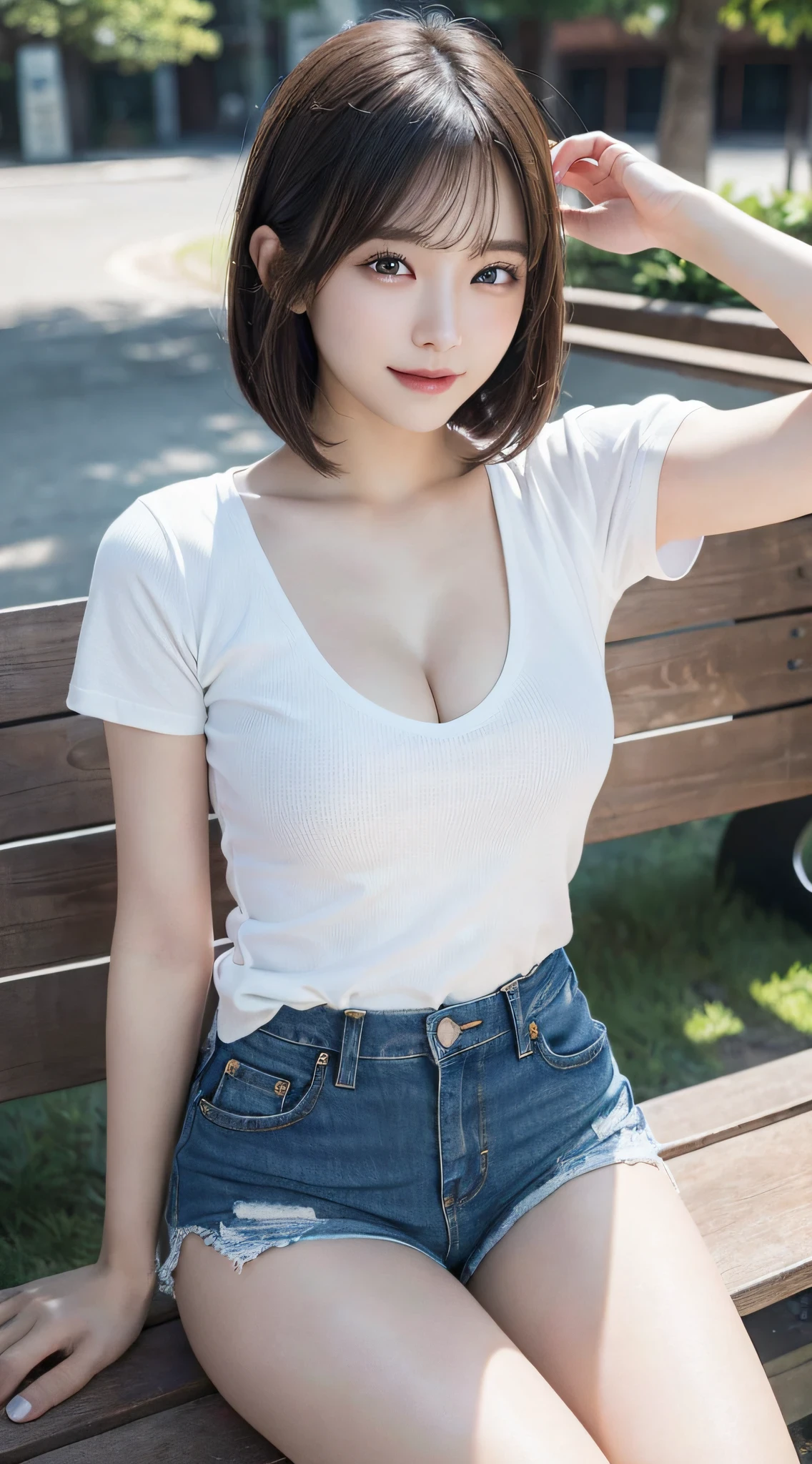 Photorealistic beautiful female student、18-year-old、amazingly beautiful、extremely fine-grained clarity、beautiful body、(highest quality、8K、32K、masterpiece、nffsw:1.3)、ultra high resolution,(Photoreal:1.4),RAW photo, detailed face,,beautiful hair, ,very short hair 、very short hair、Amazingly beautiful double eyelids、beautiful nipples、 natural makeup,, small perfect breasts, wet hair、detailed background, perfect lighting, Depth of written boundary, beautiful shadow gradation、thin limbs、thin thighs、(whole body)、((Loose T-shirt))、((stylish cafe、Inside the store、cafe table and stylish chairs、coffee、Control your laptop))、Beautiful and slim perfect body、beautiful high nose、view from the side、I can see her cleavage、Big Breasts、Naked with a white t-shirt、(T-shirt shows through and nipples are visible)、I&#39;m not wearing underwear.