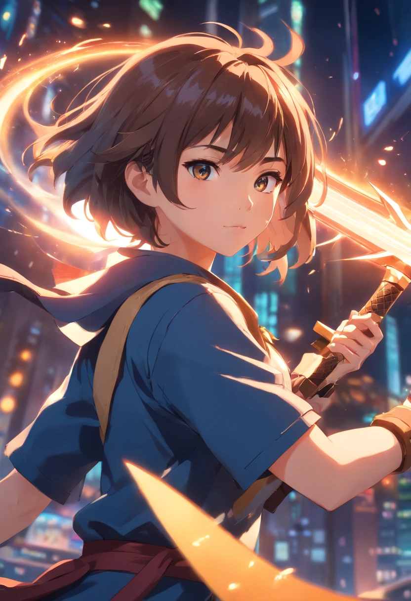 best quality,ultra-detailed,realistic,portrait, HDR, professional, vivid colors, bokeh, girl, holding weapons, detailed shield, sharp sword, dynamic pose, intense expression