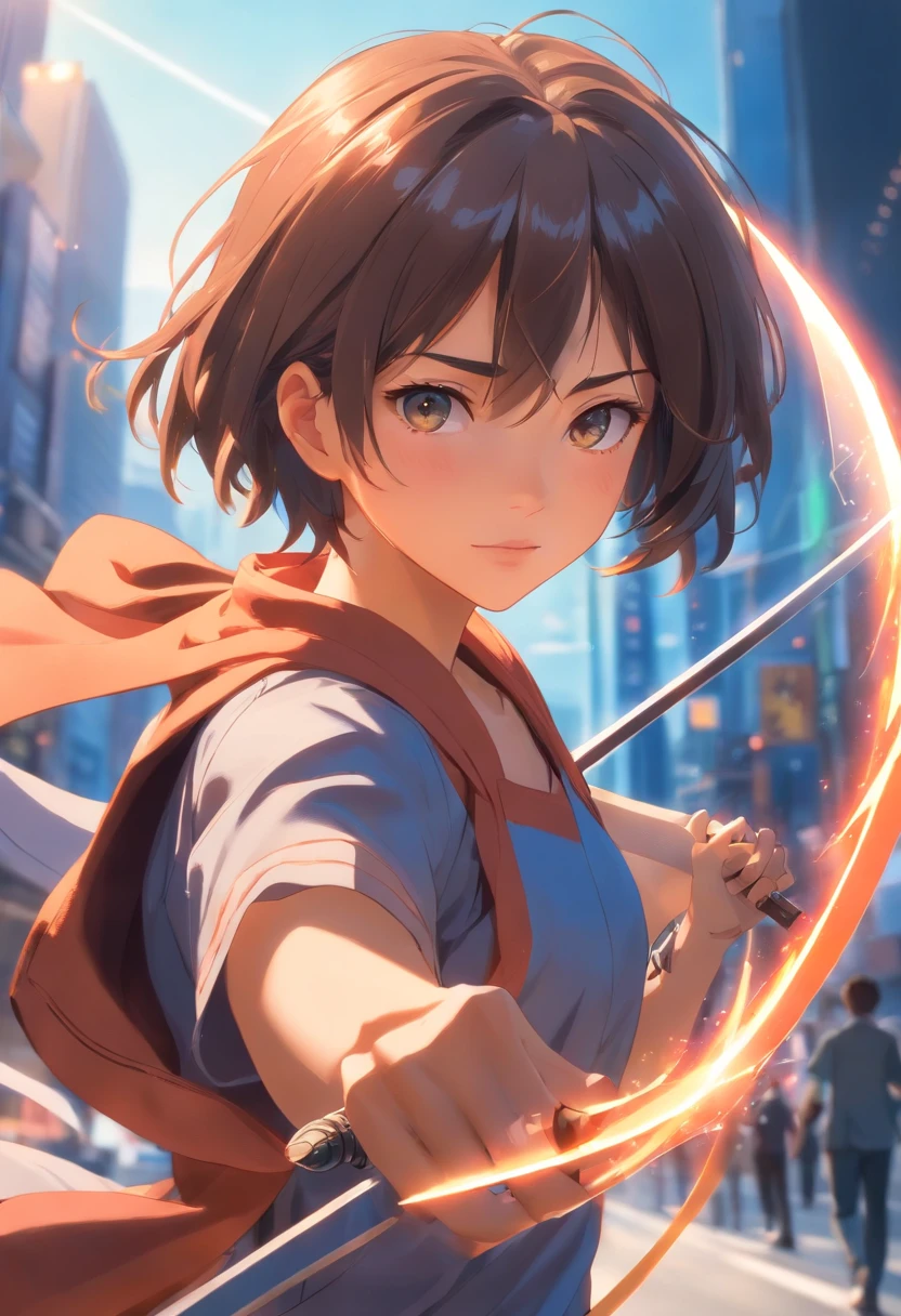 Uma personagem feminina，Best quality,Ultra-detailed,Realistic,Portrait, hdr, professional, Vivid colors, Bokeh, Girl, holdingweapon, Detailed shield, Sharp sword, Dynamic pose, Intense expression