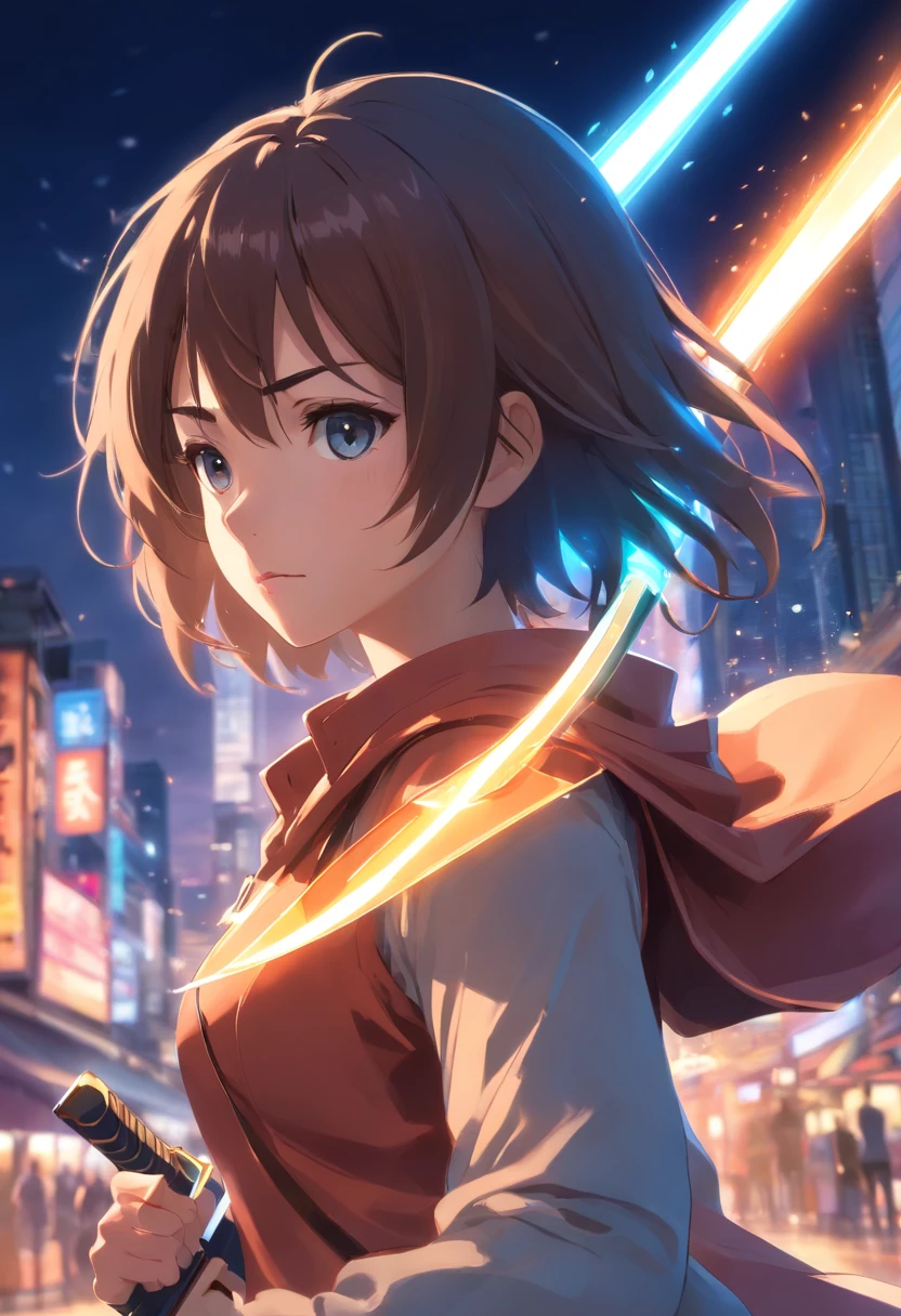 Uma personagem feminina,Best quality,Ultra-detailed,Realistic,Portrait, hdr, professional, Vivid colors, Bokeh, Girl, holdingweapon, Detailed shield, Sharp sword, Dynamic pose, Intense expression