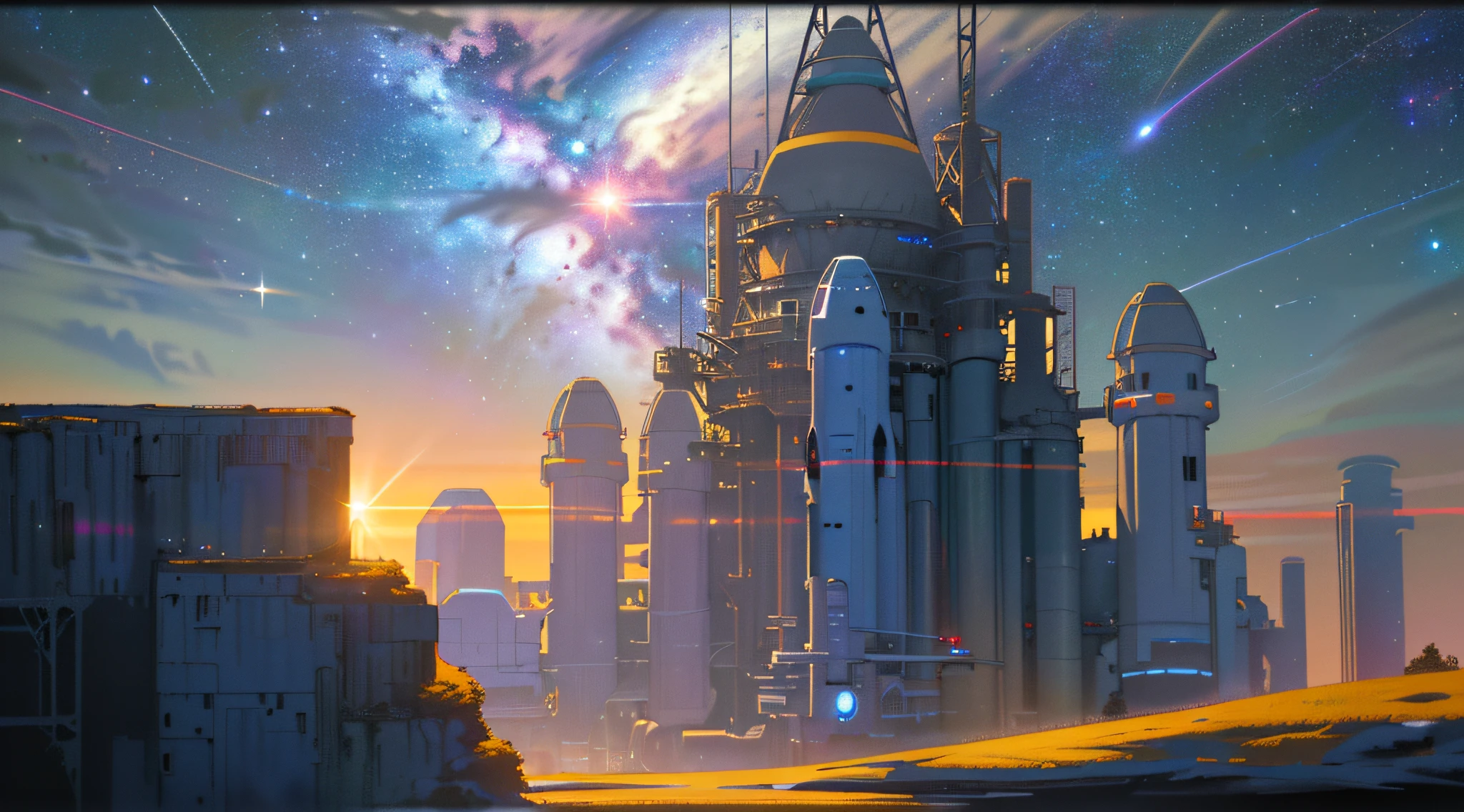 ((8k, RAW photo, best quality, masterpiece: 1.4)), ultra-high resolution, ultra-detailed, illustration, close-up, astronaut, environment only, laboratory, spacecraft, made of stone, night, starry sky, architecture, future, imagination, outdoors, background only