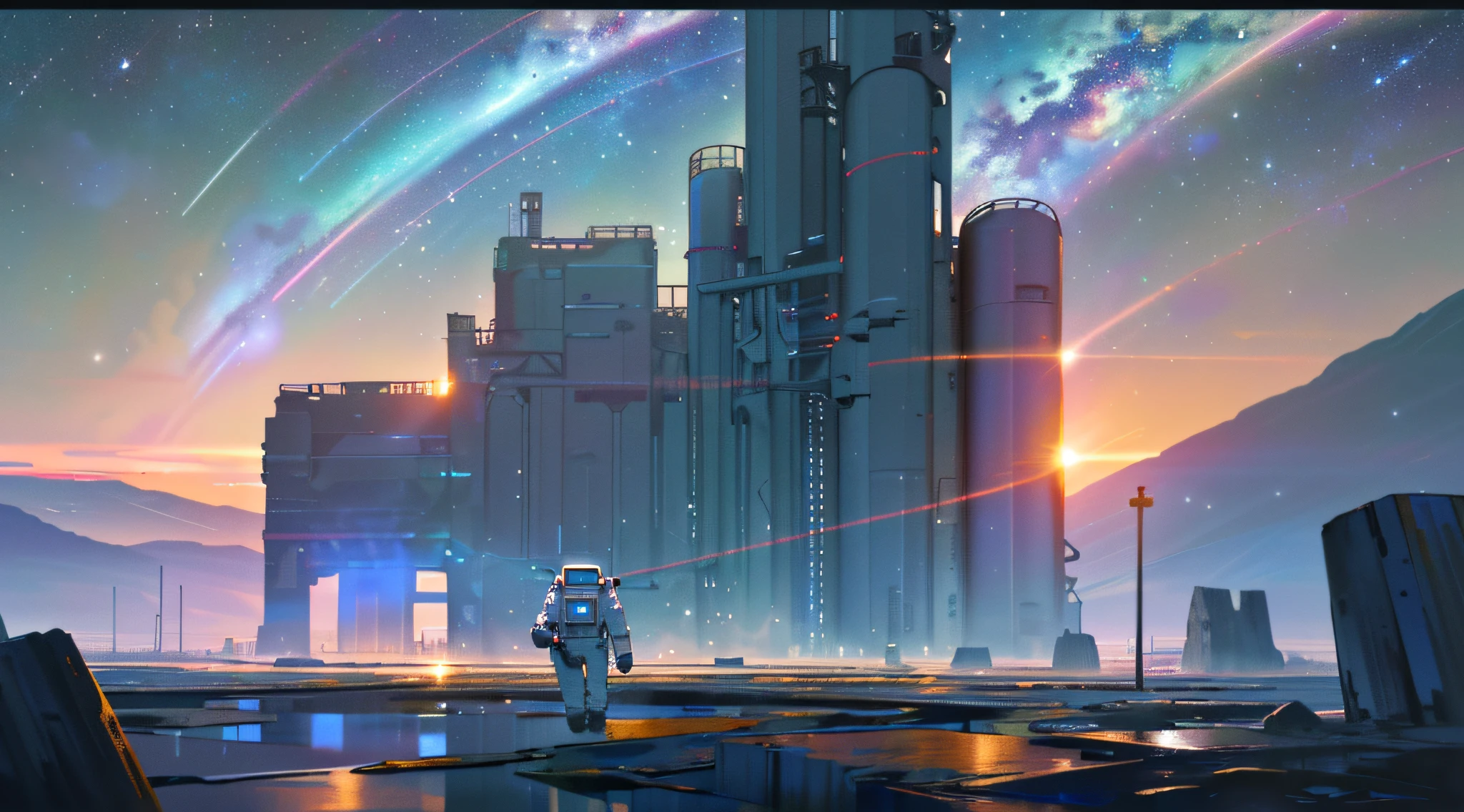 ((8k, RAW photo, best quality, masterpiece: 1.4)), ultra-high resolution, ultra-detailed, illustration, close-up, astronaut, environment only, laboratory, spacecraft, made of stone, night, starry sky, architecture, future, imagination, outdoors, background only
