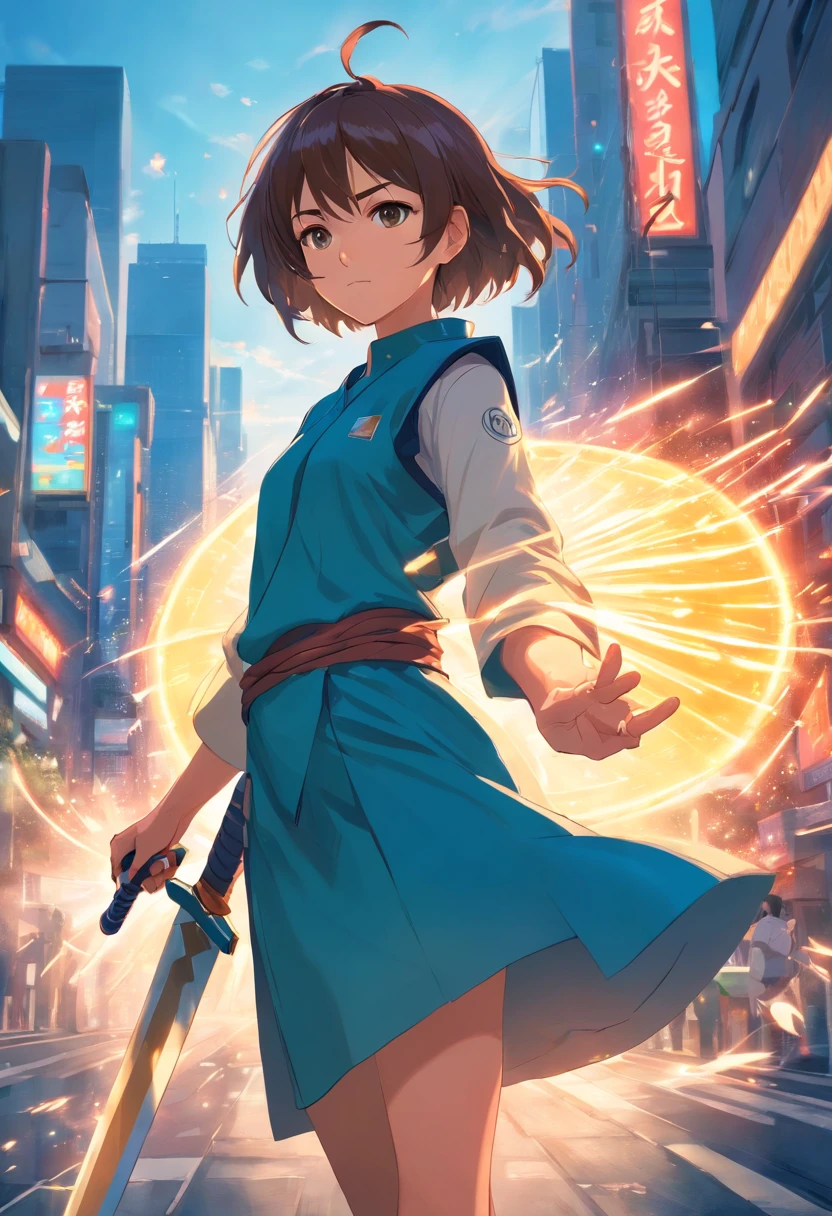 Uma personagem feminina,Full body like,Best quality,Ultra-detailed,Realistic,Portrait, hdr, professional, Vivid colors, Bokeh, Girl, holdingweapon, Detailed shield, Sharp sword, Dynamic pose, Intense expression
