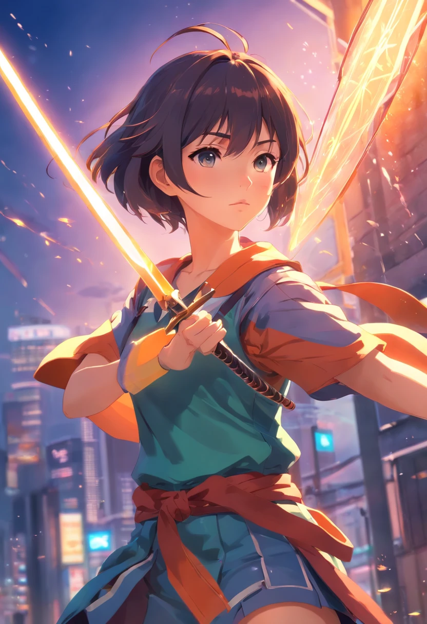 Uma personagem feminina,Full body like,Best quality,Ultra-detailed,Realistic,Portrait, hdr, professional, Vivid colors, Bokeh, Girl, holdingweapon, Detailed shield, Sharp sword, Dynamic pose, Intense expression