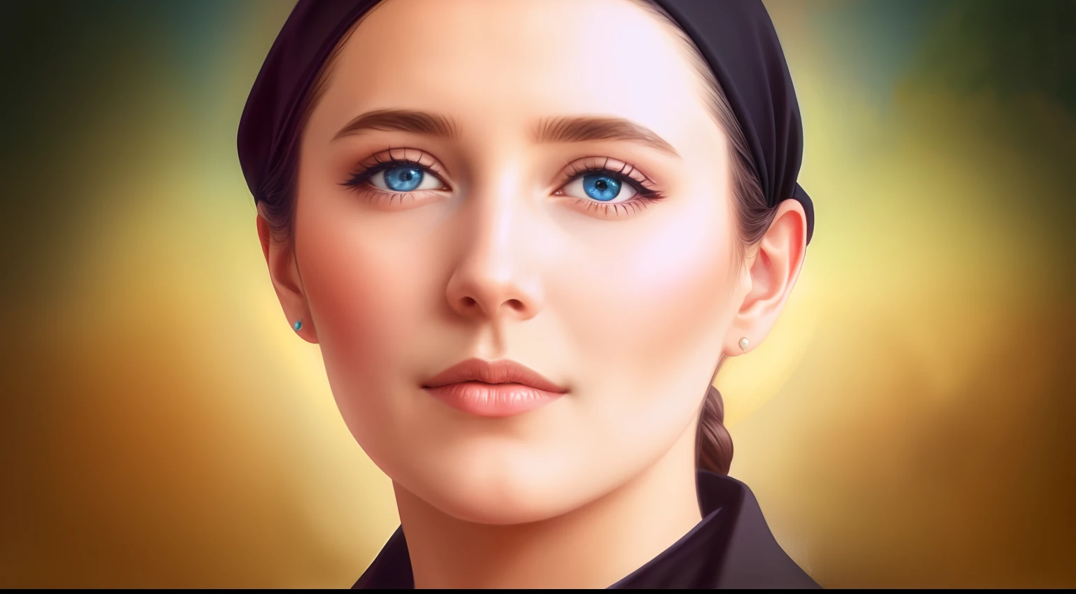 there is a painting of Saint Gemma with blue eyes and a black outfit, majestosa mulher de santo, inspirado em Josefina Tanganelli Plana, inspirado em Nil Gleyen, Anna Kovalevskaya, uma foto colorida, foto colorida, santas mulheres, inspirado em Mary Elizabeth Price, colorido, colorido, georgia o'keefe