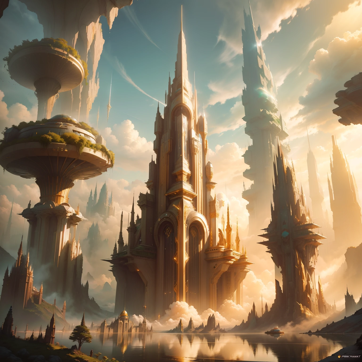Fantasy, ((In the style of Greg Rutkowski)), Heavenly Angels, ((New Heaven, New Earth)), ((Futuristic architecture)): Celestial Mansions of Gold and Crystal rising above vibrant forests, inhabited by magical creatures and luminous energy. The crystal rooftops reflecting the golden sunrays, casting a spectacle of light across the landscape.
Fantasy: ((Greg Rutkowski style)), ((Clouds in the skies)), ((Futuristic architecture)), Glory of God, Power and Honor, (Army of Angels), (Retrofuturism), (cottagecore), ( all of pure gold), ((Inspired by H.R. Giger)), (mist close to the ground, rolling in the distance), ((glorious splendor rolling)), Celestial City of Gold and Resplendent Crystal
Fantasy: ((Greg Rutkowski style)), ((Clouds in the skies)), ((Futuristic architecture)), Glory of God, Power and Honor, (Army of Angels), (Retrofuturism), (cottagecore), ( all of pure gold), ((Inspired by H.R. Giger)), (mist close to the ground, rolling in the distance), ((equal height, length, and width)), ((rolling glorious splendor)), Celestial City of Gold and resplendent crystal
/imagine prompt: A gigantic city, (Spaceship), (Cube shape), ((gold and crystal)), (Futuristic Architecture,Middle Eastern), ((Hanging Gardens)), damask pattern, gold, jade, jasper, quartz, rose gold, sapphire, akos major, aerial photography, full body shot, fantastic realism, angelcore, hyper realism, dreamy glow, floodlight