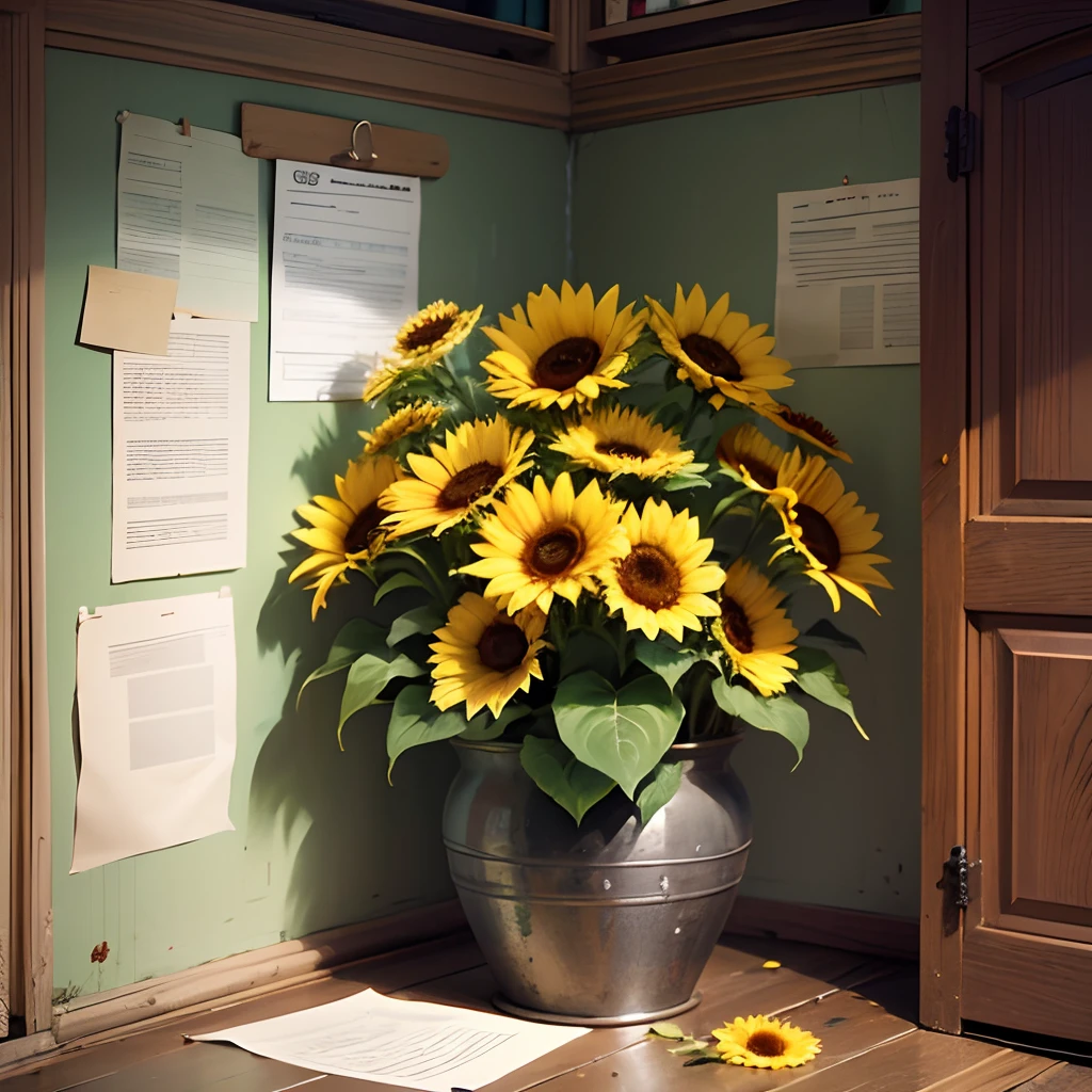 Old paper with an arrangement of sunflowers in one corner --auto --s2