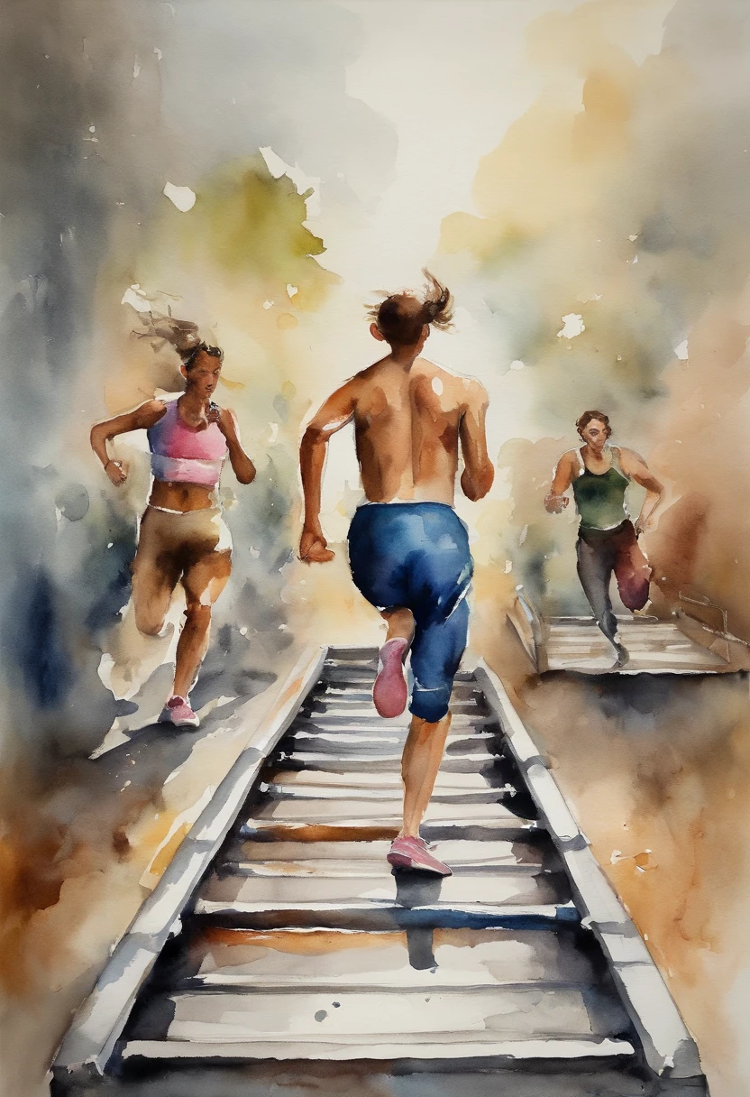 Depict people as rats running endlessly on a treadmill, symbolizing the monotony of modern work life.