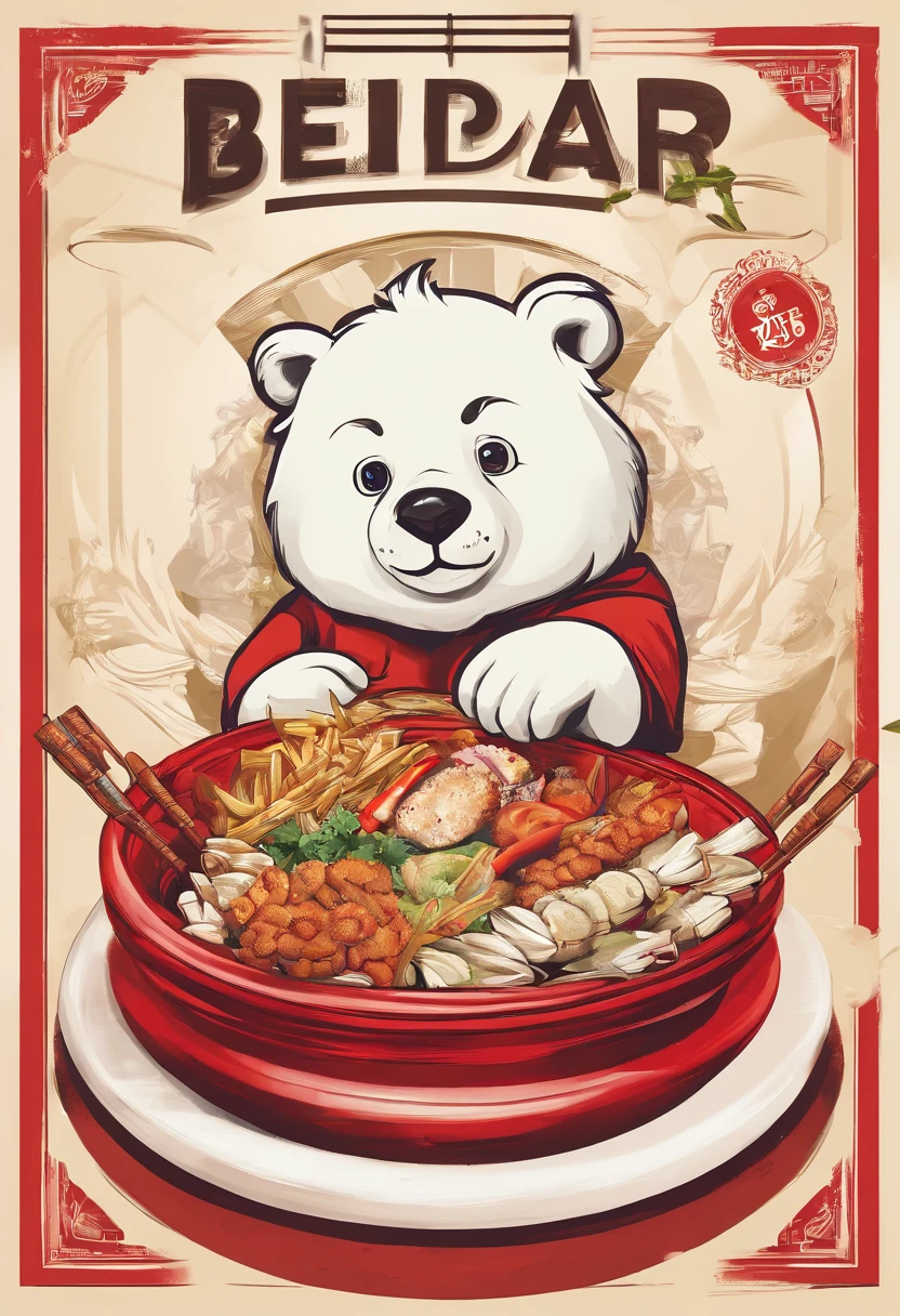 White bear,Eat fried skewers,Red bowl