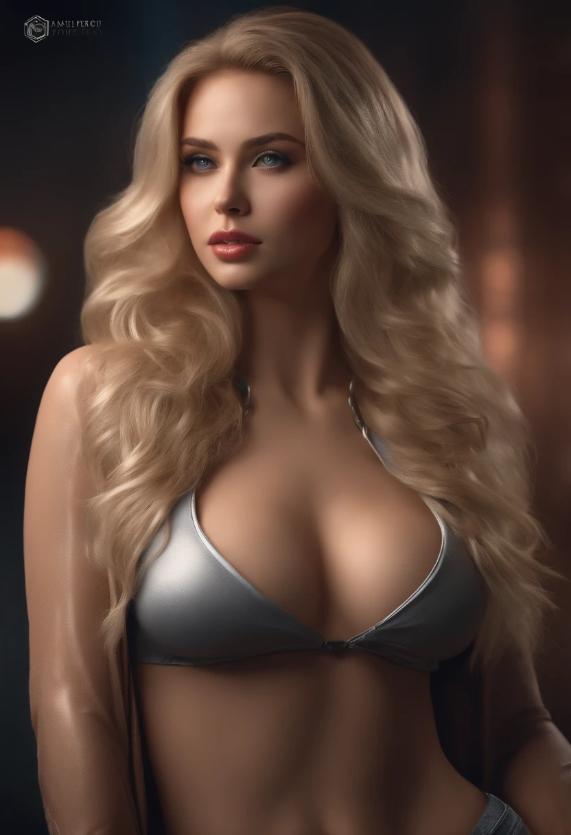 gorgeous woman with long wavy blonde hair, detailed alluring eyes, long sexy legs, wearing tiny shorts, red crop top t-shirt, in a dark room, ((detailed facial features)), (finely detailed skin), pale skin, realistic skin texture, extreme skin details, (pores:0.1), in the background beautiful futuristic cyberpunk city, best quality masterpiece, photorealistic, hyperrealistic, detailed, 8k, HDR, (Soft color: 1.2), shallow depth of field, broad light, high contrast, backlighting, bloom, light sparkles, chromatic aberration, sharp focus, RAW color photo, without background blur,big boobs