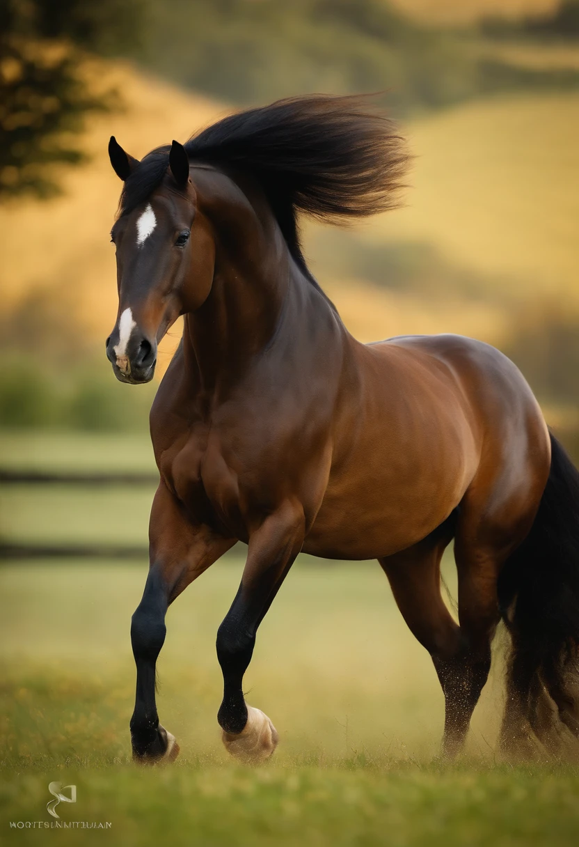 (Best quality,4K,A high resolution,Masterpiece:1.2),Ultra-detailed,Realistic,sportrait,Giant horses,Galloping stallions,full bodyesbian,elegant,Graceful,Strong presence,rippling muscles,flowing mane and tail,Curved neck and arched back,Sharp focus,intense eyes,The nostrils buzz,Hoofs hit the ground,Dust flying in the air,Graze on green meadows,Magnificent creatures,Imposing body,Robust construction,Vivid colors,Soft lighting,Subtle shadows,neutral color palette.
