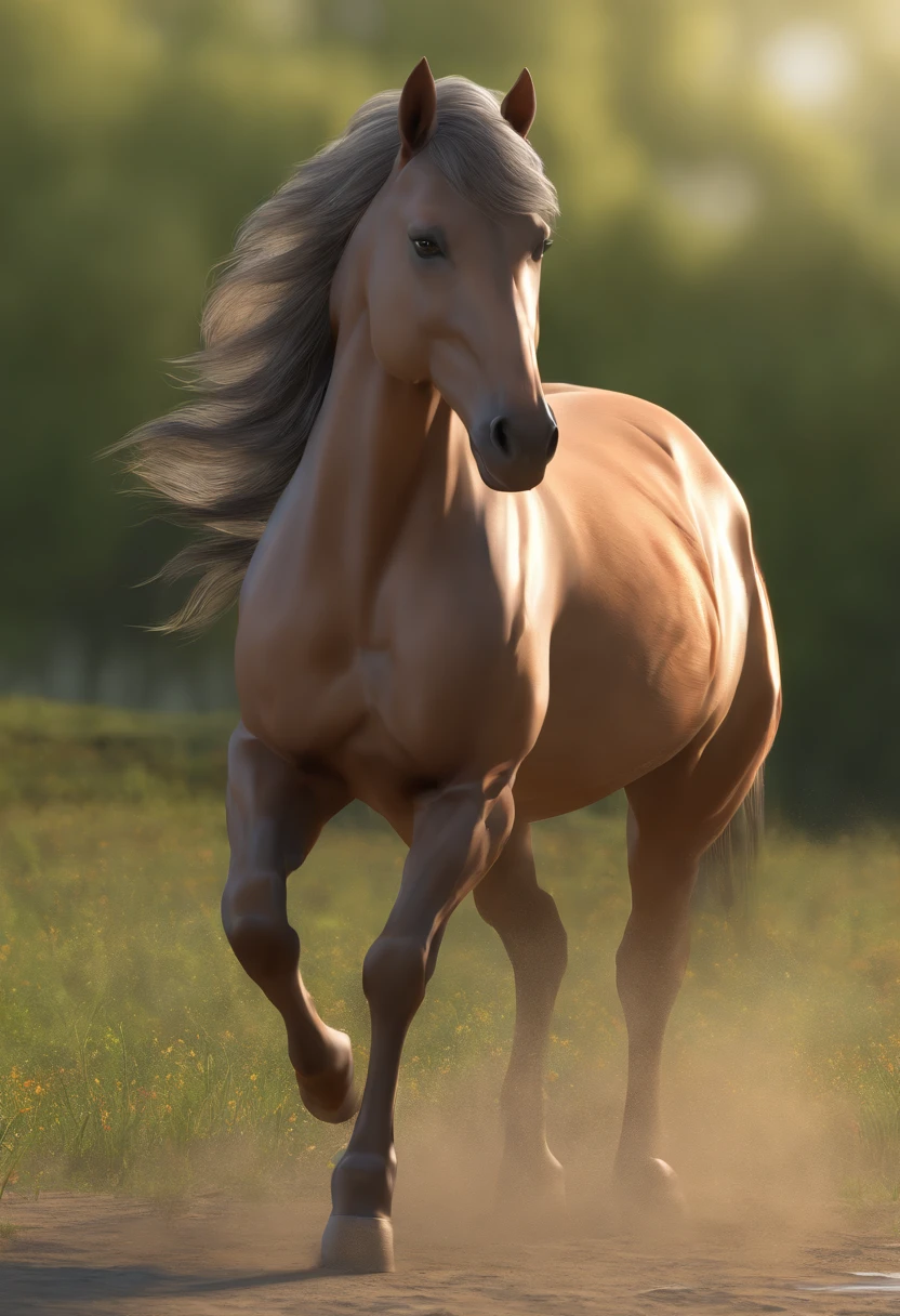 (Best quality,4K,A high resolution,Masterpiece:1.2),Ultra-detailed,Realistic,sportrait,Giant horses,Galloping stallions,full bodyesbian,elegant,Graceful,Strong presence,rippling muscles,flowing mane and tail,Curved neck and arched back,Sharp focus,intense eyes,The nostrils buzz,Hoofs hit the ground,Dust flying in the air,Graze on green meadows,Magnificent creatures,Imposing body,Robust construction,Vivid colors,Soft lighting,Subtle shadows,neutral color palette.