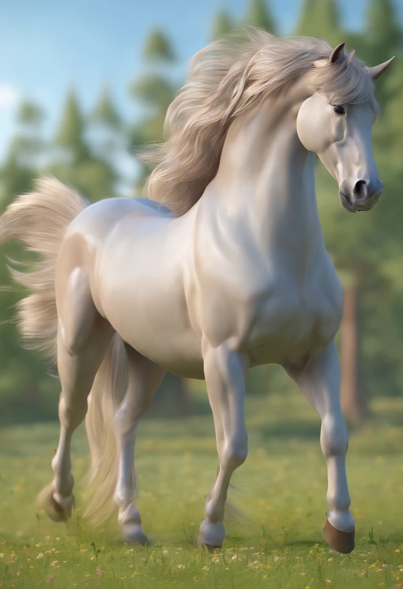 (Best quality,4K,A high resolution,Masterpiece:1.2),Ultra-detailed,Realistic,sportrait,Giant horses,Galloping stallions,full bodyesbian,elegant,Graceful,Strong presence,rippling muscles,flowing mane and tail,Curved neck and arched back,Sharp focus,intense eyes,The nostrils buzz,Hoofs hit the ground,Dust flying in the air,Graze on green meadows,Magnificent creatures,Imposing body,Robust construction,Vivid colors,Soft lighting,Subtle shadows,neutral color palette.