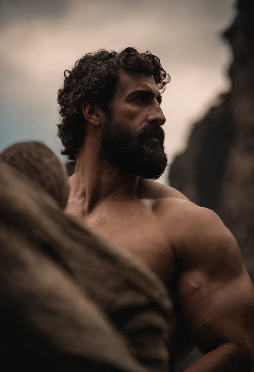 stoic gricki stock
which is historic greek status with
muscles in profile Hercules style
cinematic 8k and dark background