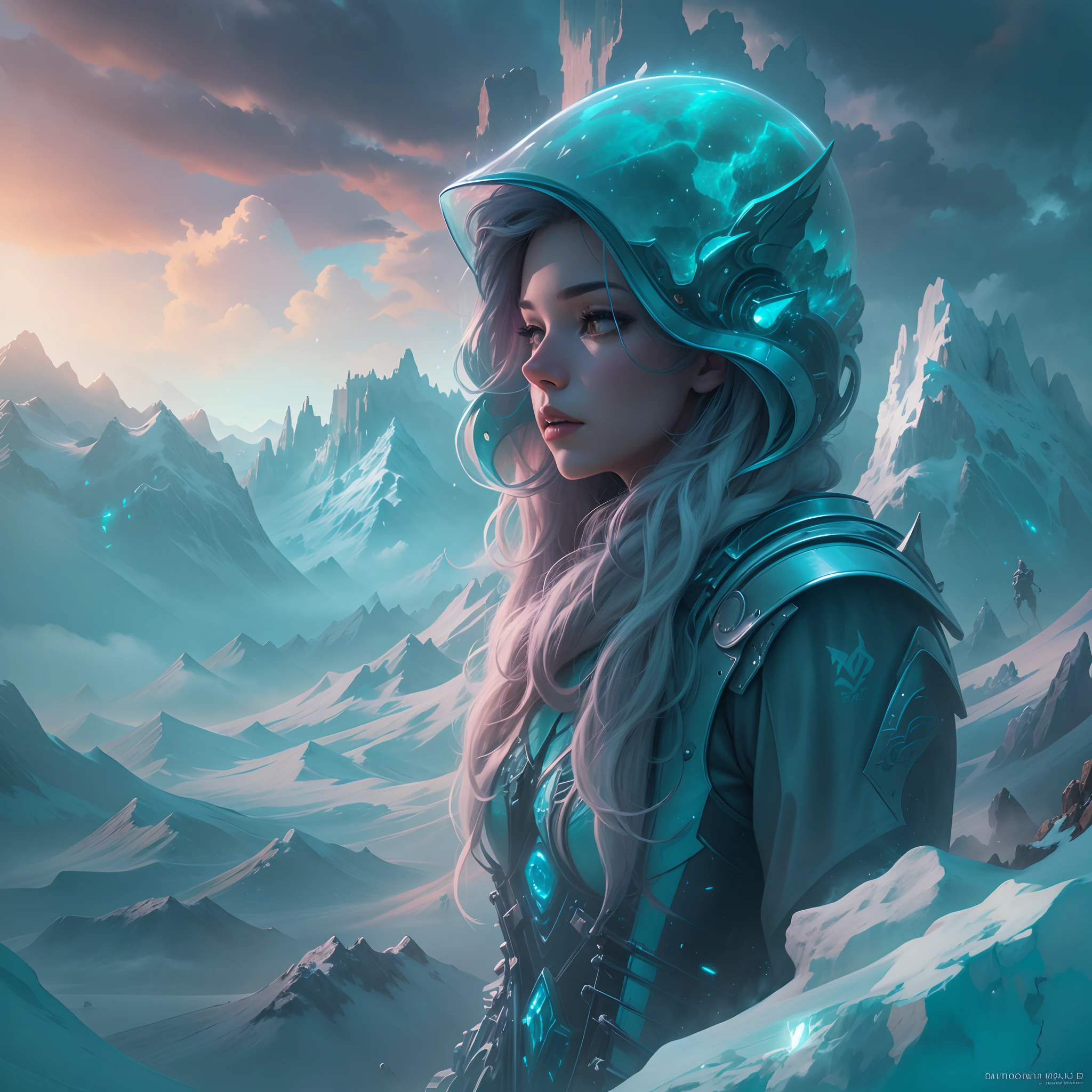 ModelShoot style, (Extremely detailed Cg Unity 8K wallpaper),cyber punk perssonage [Snowy mountain landscape with fog，South Pole，aurora，snow mountains，Igloo]，Ice sculpture palace，Ice block house，The palace of the Ice Queen，Immerse yourself in the beautiful aurora，Live in the clouds of the starry sky，Behind the clouds，(Blends with the aurora，Overlay with snowy mountains)，Multiple elements blend the image，photography of：Brandon Woelfelmist，Surreal dreams，Gray atmosphere，raining day，dyna，lut，hdr，Surrealist art fantasy style，Epic digital fantasy art style，Beautiful dream art, Science-fi digital art illustration,Fantastic digital painting, futuristic digital painting, Fantastic concept art, In front of the sci-fi snowy mountain landscape, science fiction digital art,， 4k highly detailed digital art, 4K detailed digital art, detailed fantasy digital art, Digital artwork 4 K, 8K stunning artwork, fantasy concept art, Digital 2D fantasy art, Fantasy art Behance, Beautiful digital artwork, artgerm julie bell beeple, Epic fantasy digital art style