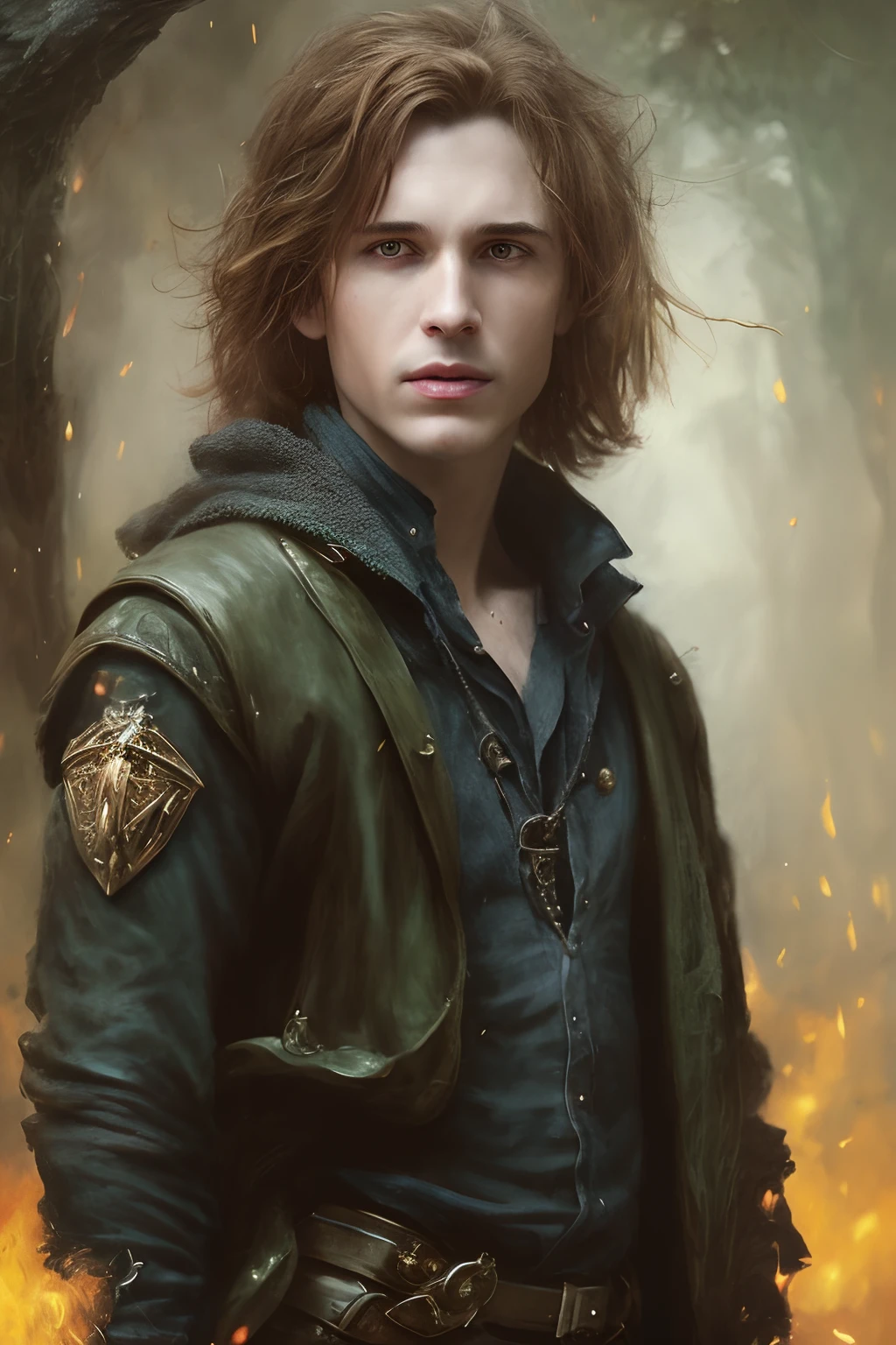 a male portrait of a hyperdetailed  in the style of a bellatrix from harry potter and a rogue dnd character,ginger hair, (pleasant:1.3) thoughtful expression, full body, conjuring magical energy, cinematic shot on canon 5d ultra realistic skin,  Fabian Perez Henry Asencio, Jeremy Mann Marc Simonetti fantasy magical horror atmosphere, (highly detailed environment:1.3)