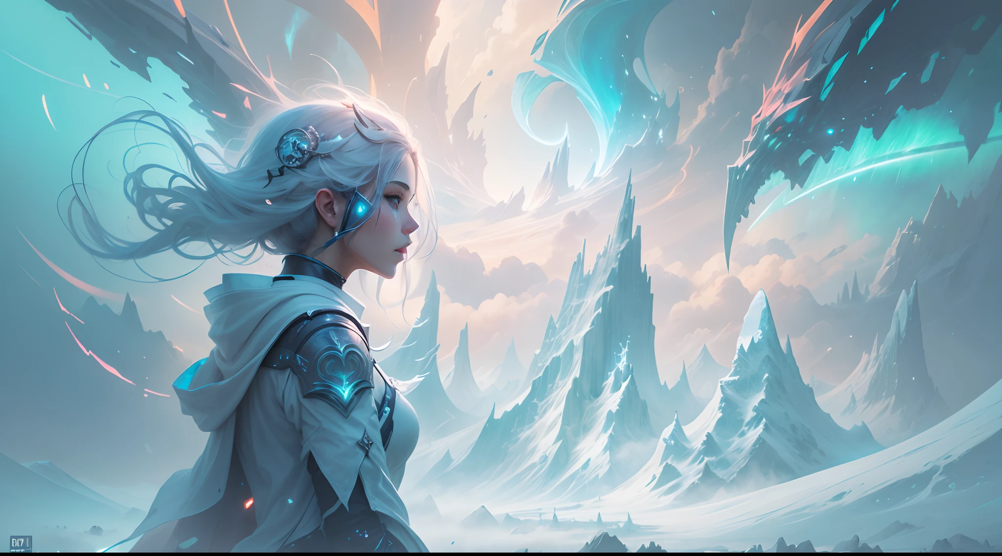 ModelShoot style, (Extremely detailed Cg Unity 8K wallpaper),cyber punk perssonage [Snowy mountain landscape with fog，South Pole，aurora，snow mountains，Igloo]，Ice sculpture palace，Ice block house，Immerse yourself in the beautiful aurora，Live in the clouds of the starry sky，Behind the clouds，（multiple exposure：1.8），(Transparent ethereal girl face blends with aurora，Overlay with snowy mountains)，Multiple elements blend the image，photography of：Brandon Woelfelmist，Surreal dreams，Gray atmosphere，raining day，dyna，lut，hdr，Surrealist art fantasy style，Epic digital fantasy art style，Beautiful dream art, Science-fi digital art illustration,Fantastic digital painting, futuristic digital painting, Fantastic concept art, In front of the sci-fi snowy mountain landscape, science fiction digital art, Fantastic transparent ethereal girl stylized abstract portrait close-up， 4k highly detailed digital art, 4K detailed digital art, detailed fantasy digital art, Digital artwork 4 K, 8K stunning artwork, fantasy concept art portrait, Digital 2D fantasy art, Fantasy art Behance, Beautiful digital artwork, artgerm julie bell beeple, Epic fantasy digital art style