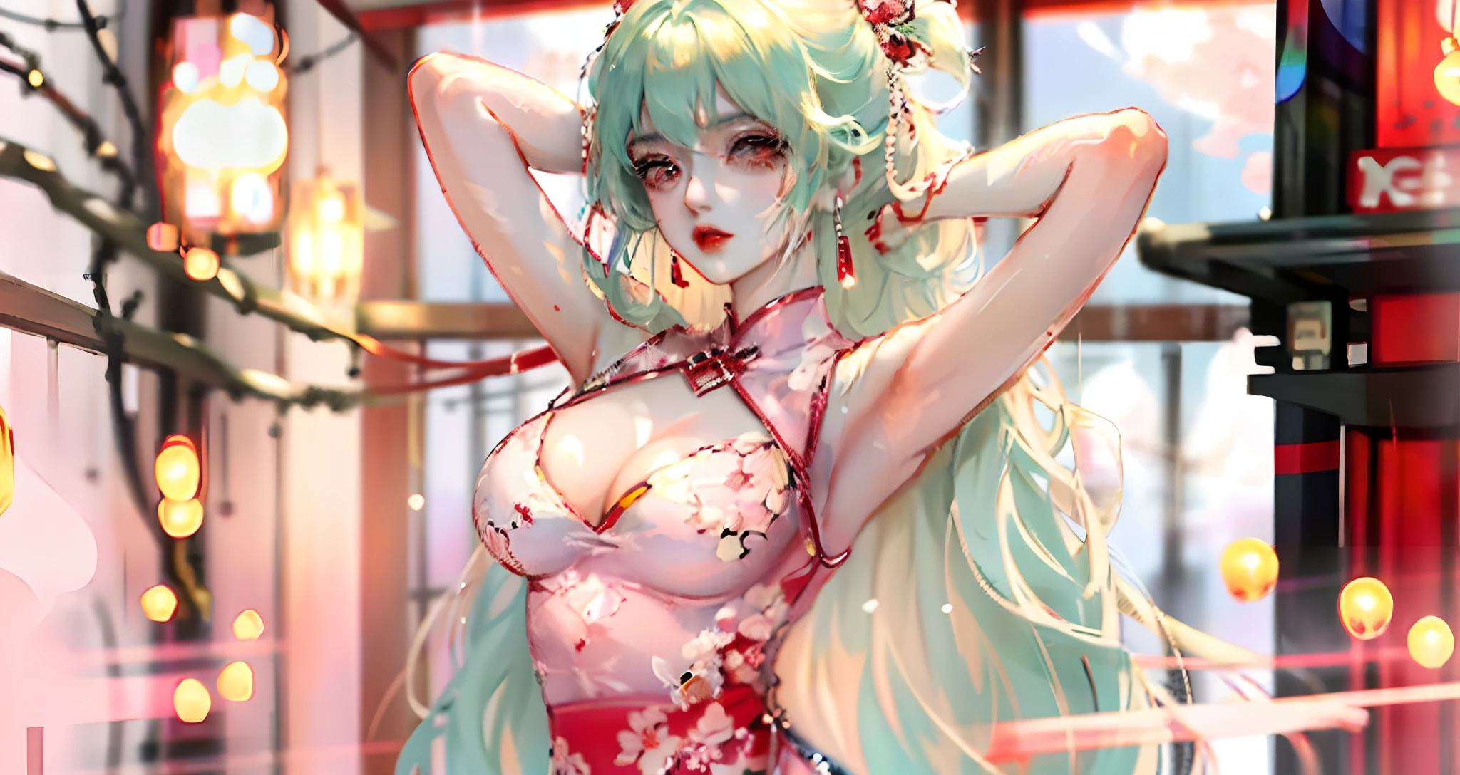anime girl in a red and white dress posing in the rain, seductive anime girl, beautiful alluring anime woman, extremely detailed artgerm, attractive anime girl, beautiful anime girl, beautiful anime woman, trending on cgstation, [ 4 k digital art ]!!, in a blue qipao, guweiz, digital anime art, trending at cgstation