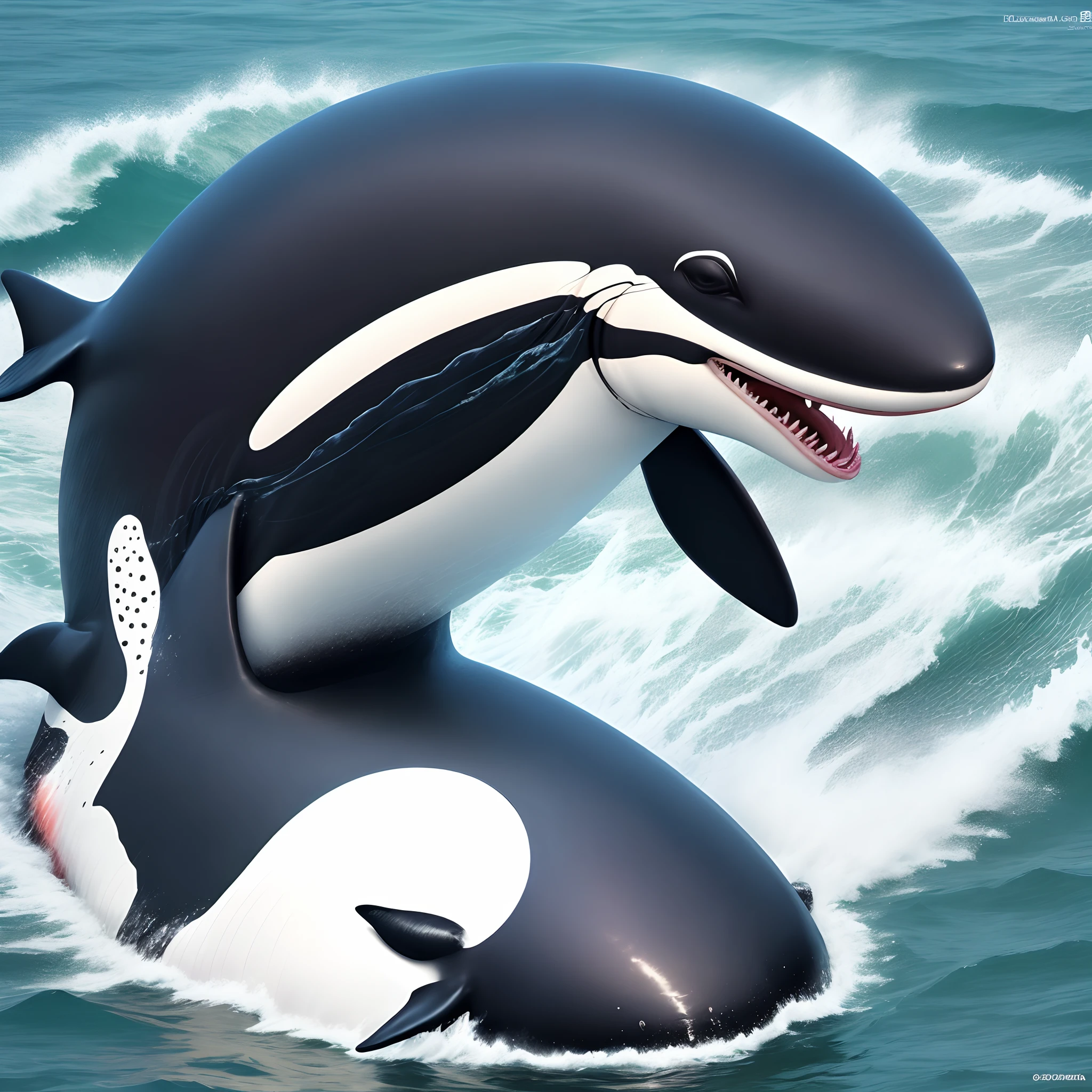 anthropomorphic killer whale, thick, curvaceous figure, naked, spread her legs, shows vagina, Black Vagina, black anus, big tits, saggy tits, black nipples, shiny wet skin