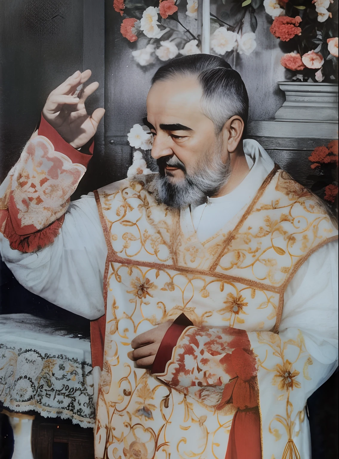 Imagem realista do PAdre Pio, 1950, foto realista do padre pio cinematic