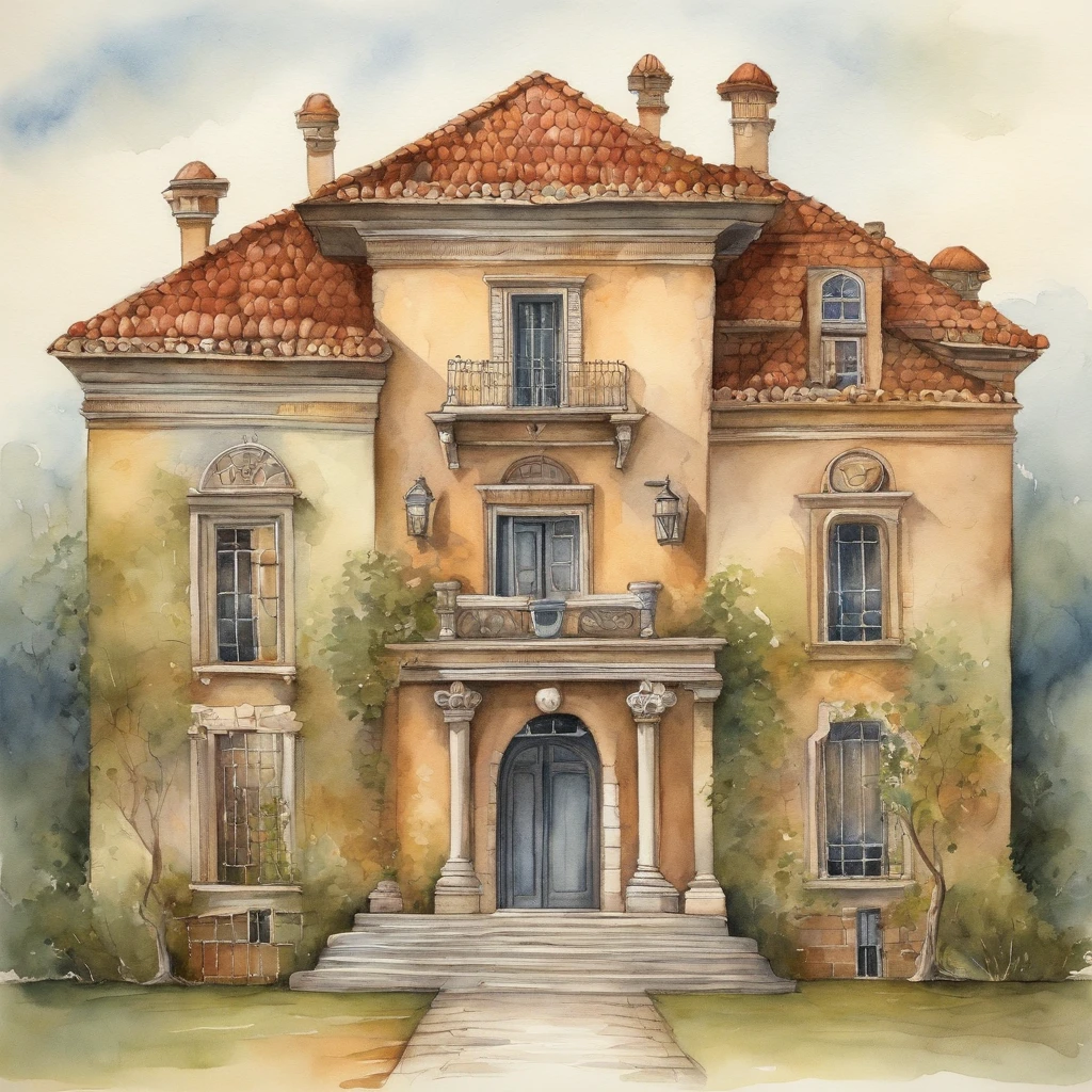 Illustrate a lavish mansion with a high wall surrounding it while homeless individuals sit outside, underscoring the contrast between wealth and poverty, in the style of pawel kuczynski, avoid smudging, ultra detailed