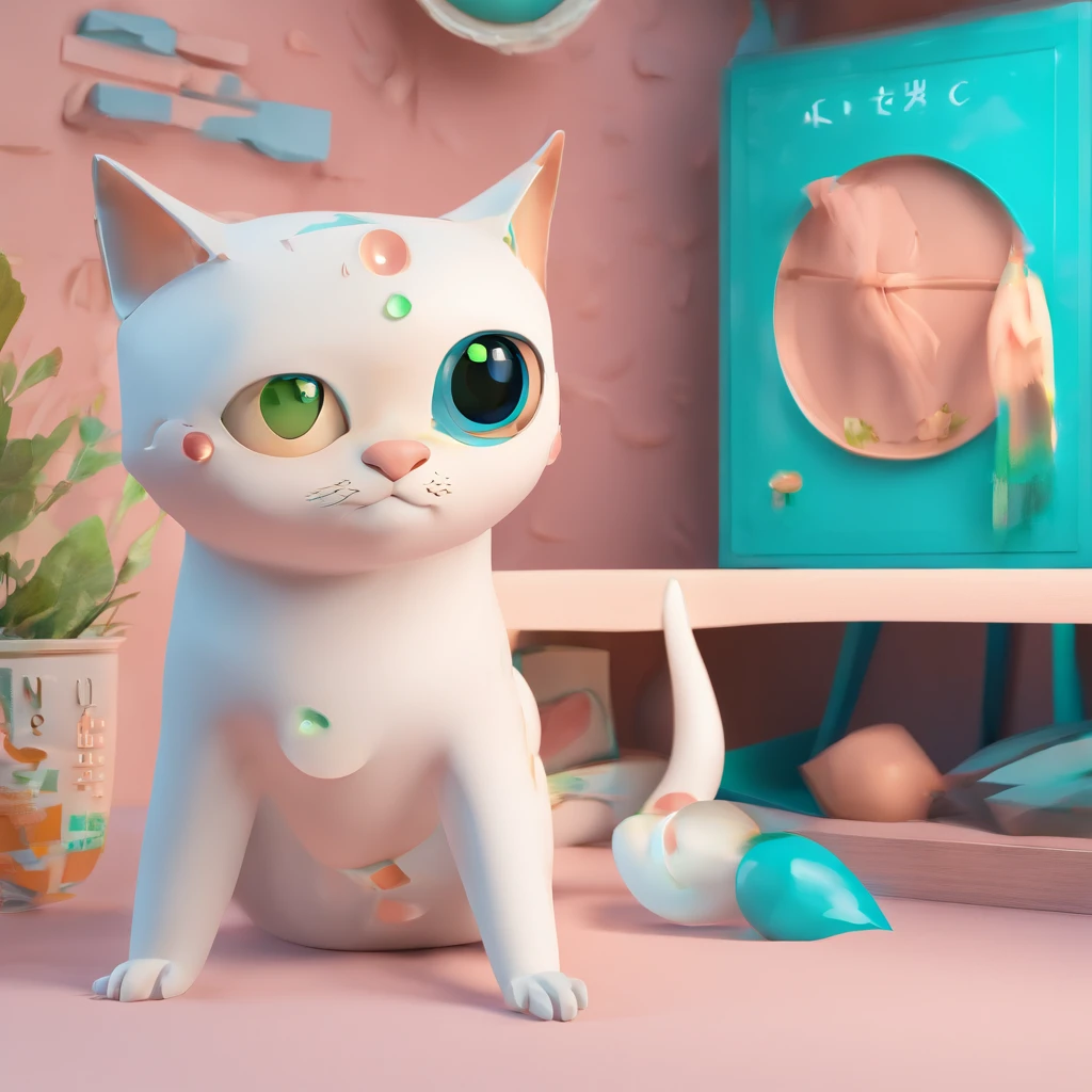 Katenek, A white, Cyan eyes, lies in the box.
