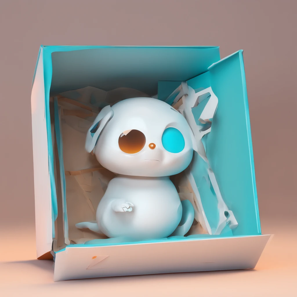 Katenek, A white, Cyan eyes, lies in the box.