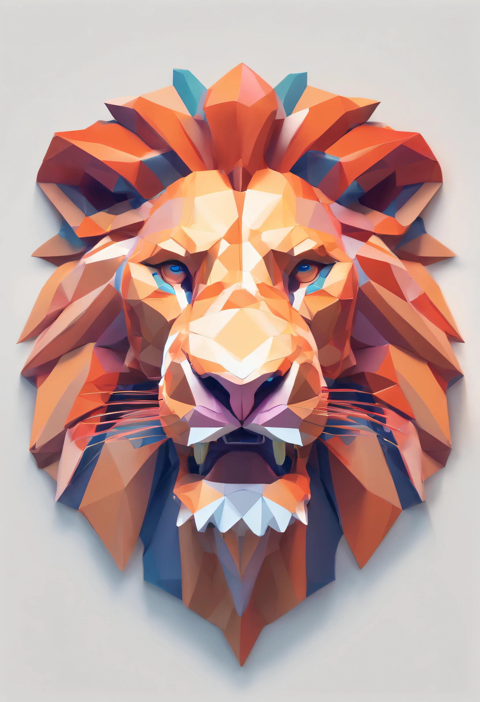 Aggressive lion, dentes afiados intimidador, retrato frontal, somente a face do tigre , paper-cut art style, neon fire color, simple, stylish, bright, white space, 3D, redshift, Arnold renderer, high detail, high quality, 8k