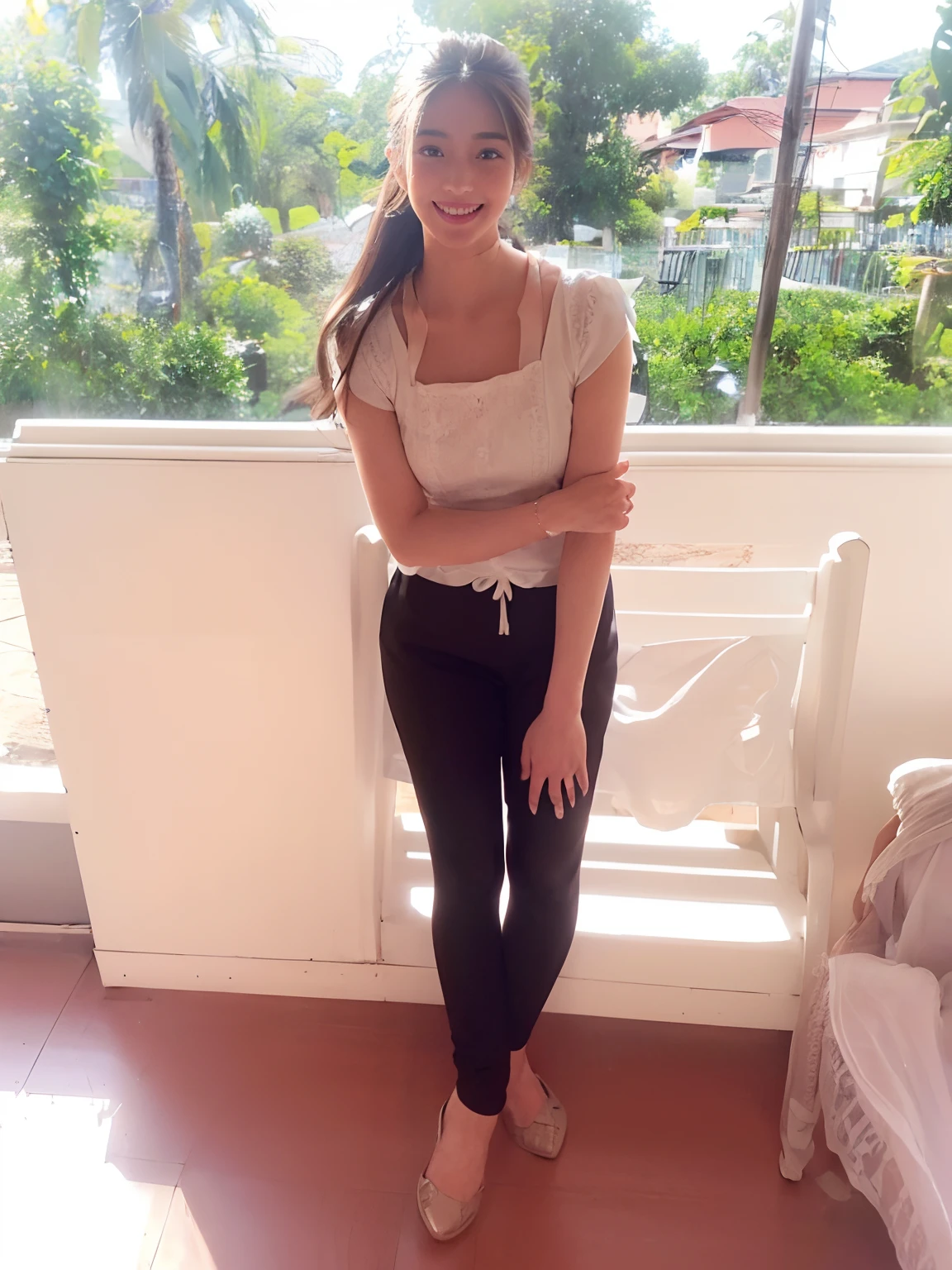 ((Beautiful girl from Japan:1.3)) ((Sri Lanka uniform:1.4)),((Consists of a white dress. Usually a short-sleeved dress. Simple round collar, drees are knee-length.. , usually small A-lines. Lots of Styles:1.4)),((Black Tie:1.4)),((Hand Raised Dress)),Panty Look)) ,(Garden) ,((Classroom:1.3)) ((Dream_Outfit:1.4)) ((Random Sexual Gestures: 1.3) ) ((Sweat: 1.5 : 1.3) , (Movie Cinema: 1.3) , Panorama, Character Portrait, Ultra Wide Shot, Narrow Waist, Cowboy Shot, (Dark, Visible Shades, Low Key, Cold Light, Natta, ( )), flowing tears, fluid, Tyndall effect , ( expressions ), 1 girl, beautiful detailed eyes and face, white jabot, eyes, ((brown hair: 1.2)) ((() whole body )) ((Smile : 1.3)), ((Good)))