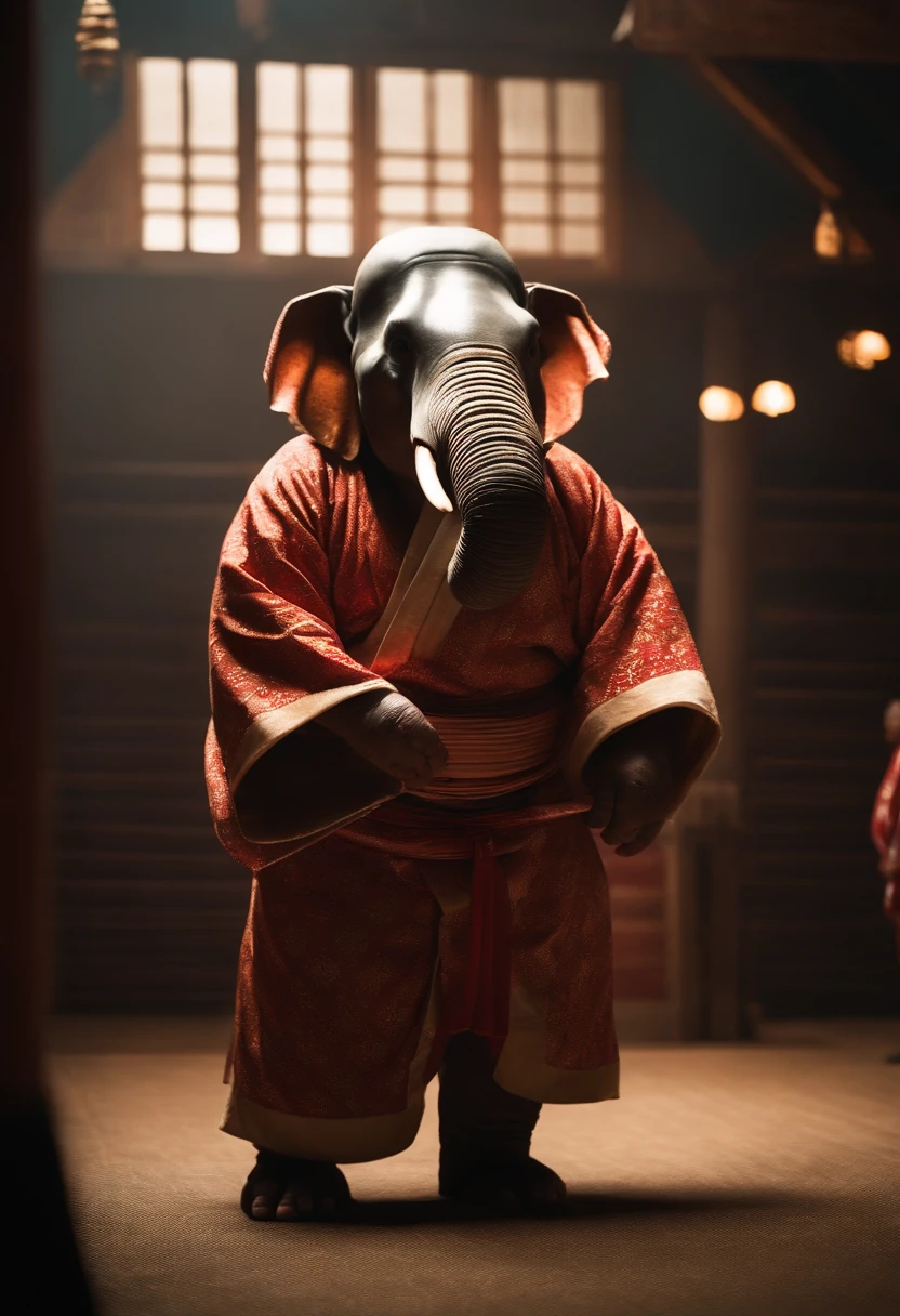 anthropomorphic elephant sumo wrestler in kimono