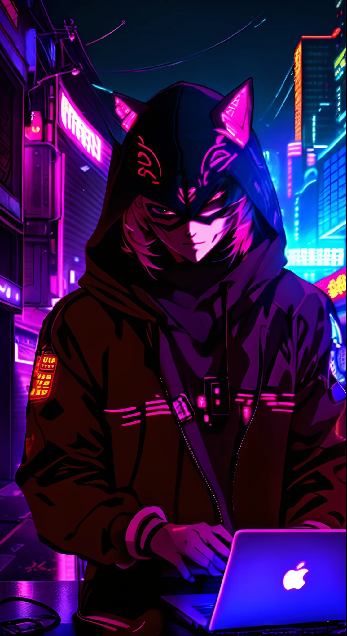 anime character in hoodie using laptop in urban area at night, badass anime 8 k, digital cyberpunk anime art, anime style 4 k, cyberpunk anime girl in hoodie, anime cyberpunk art, digital cyberpunk - anime art, anime wallpaper 4 k, anime wallpaper 4k, best anime 4k konachan wallpaper, 4k anime wallpaper, cyberpunk street goon, cyberpunk art style