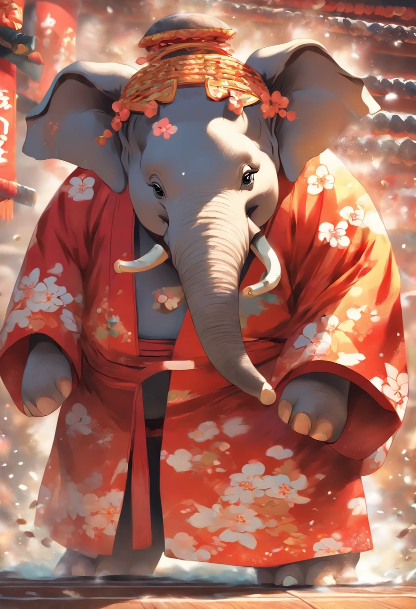 anthropomorphic elephant sumo wrestler in kimono