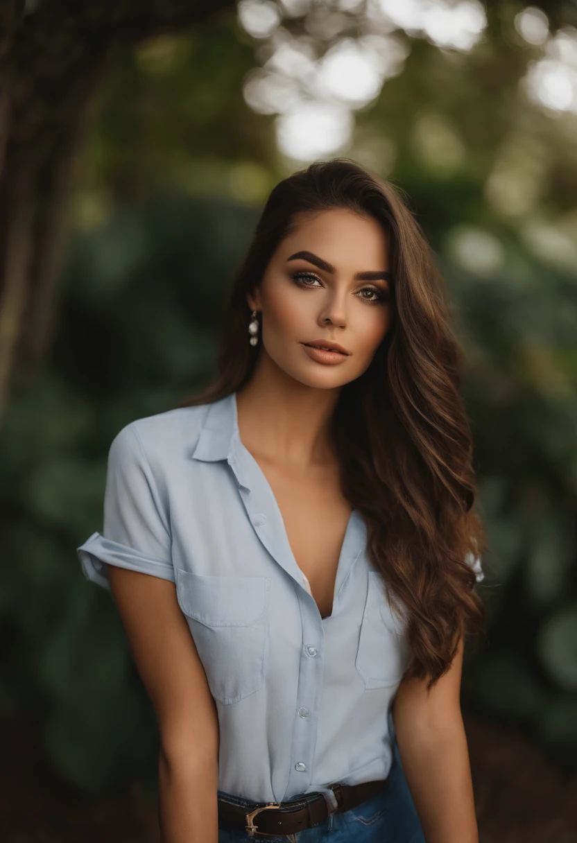 mulher arafed com uma camisa decotada na cor preta e um colar, menina sexy com olhos escuros, Retrato Sophie Mudd, cabelos castanhos e olhos grandes, selfie de uma jovem mulher, Olhos do quarto, Violeta Myers, sem maquiagem, maquiagem natural, Looking directly at the camera, Rosto com ArtGram, maquiagem sutil, Impressionante tiro de corpo inteiro, olhos escuros penetrantes