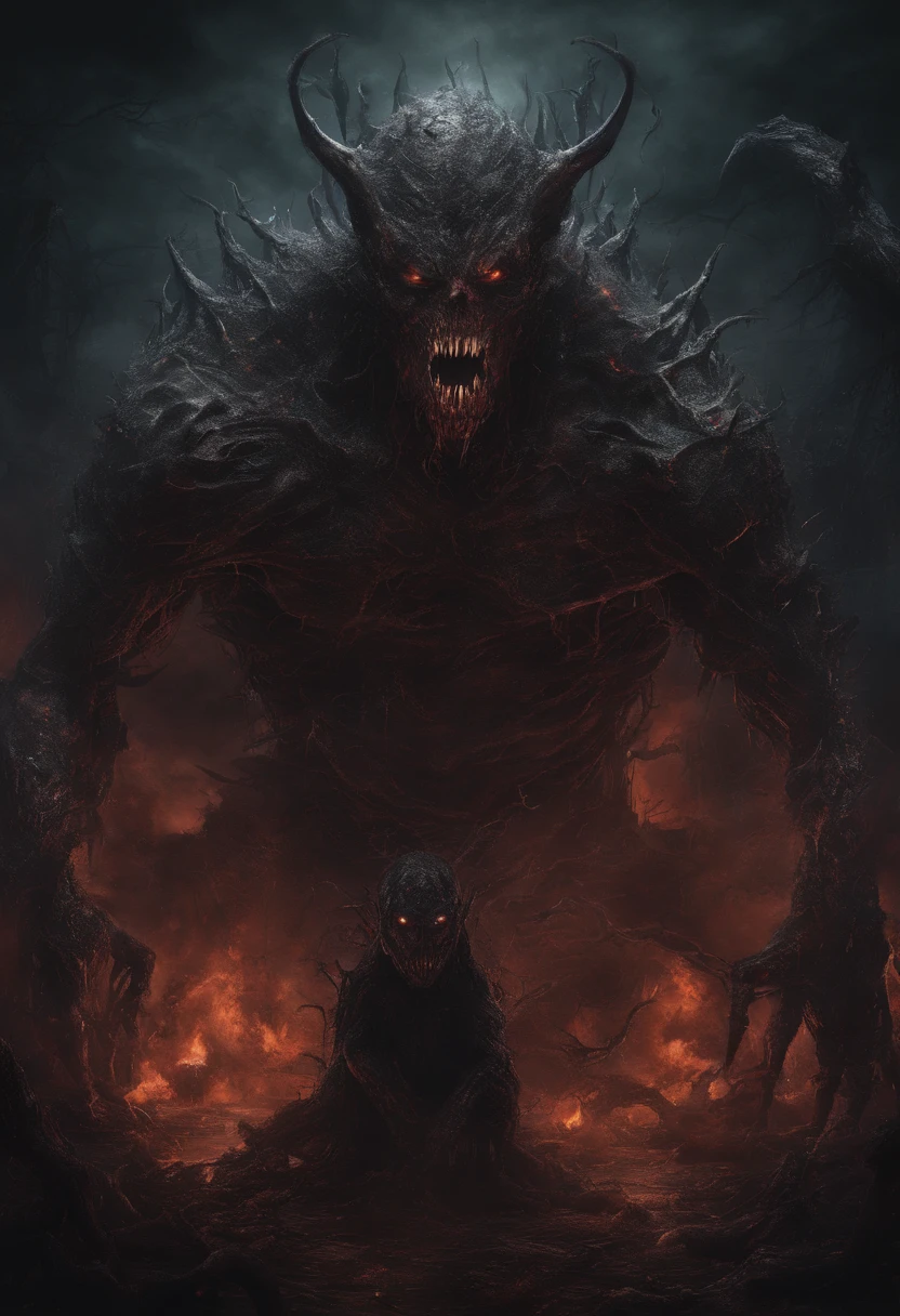 Colorful demons, Hyper-realistic, Artistic, There is cuteness in fear,neonlight,A large amount of magma slipped from the face