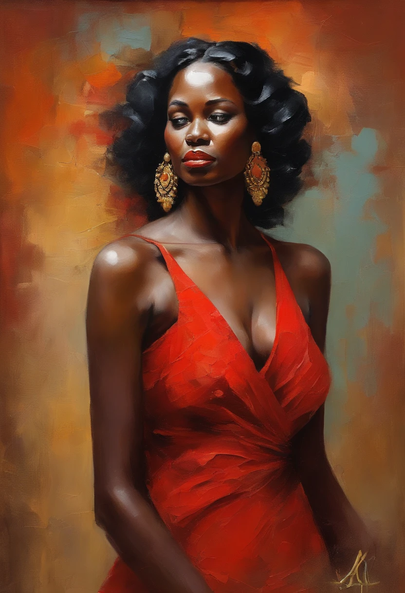 (((bursty))) Woman wearing red dress, vestido ornamentado vermelho, mulhee negra africana, mulher vermelha bonita, usando um vestido africano, beleza estonteante, mulher deslumbrante, Tema vermelho cabelo ondulado, mulher africana