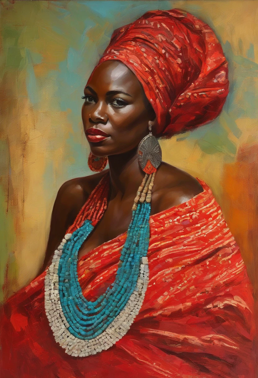 (((bursty))) Woman wearing red dress, vestido ornamentado vermelho, mulhee negra africana, mulher vermelha bonita, usando um vestido africano, beleza estonteante, mulher deslumbrante, Tema vermelho cabelo ondulado, mulher africana