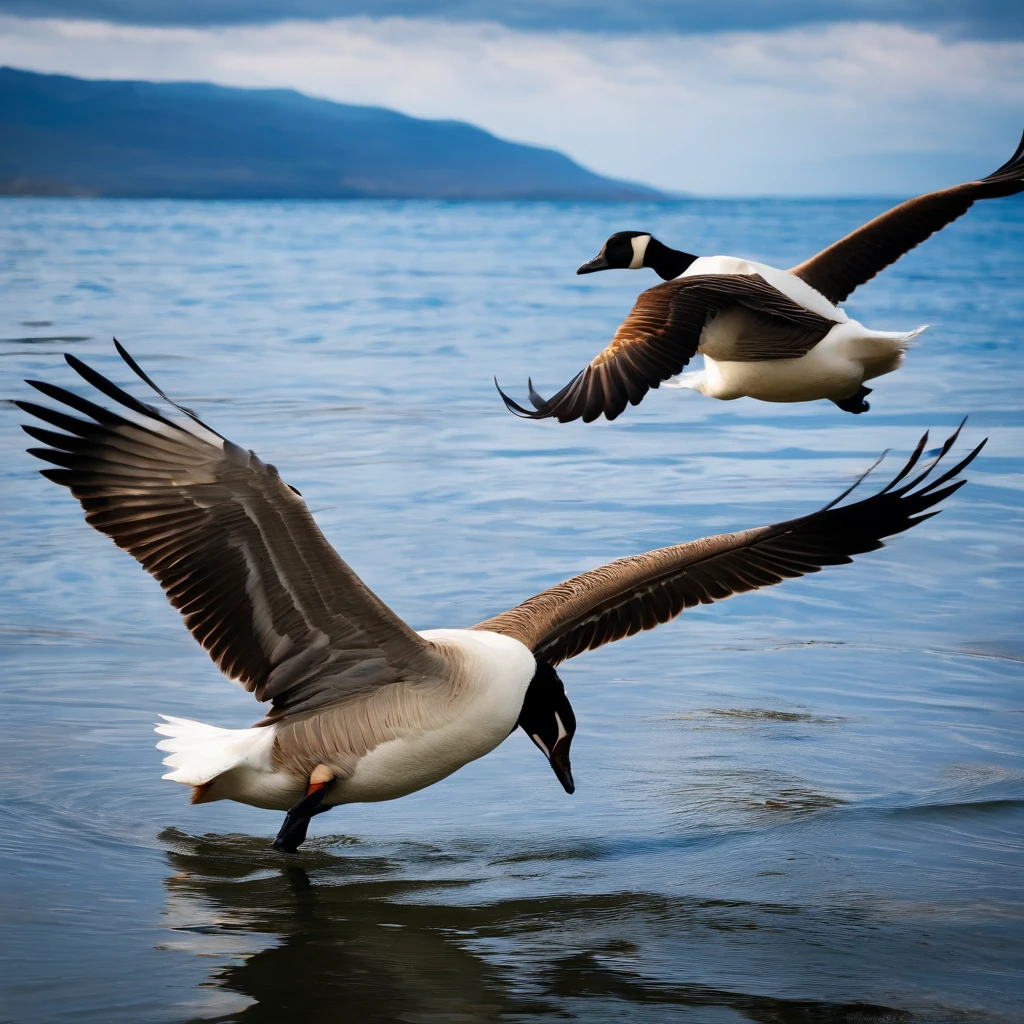 Wild geese fly in the blue sea and sky