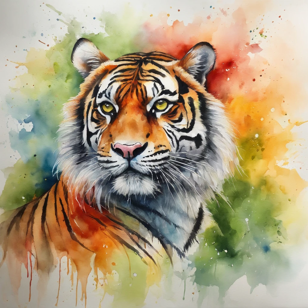 Picture of a tiger, rainbow colours, vibrant, spectacular