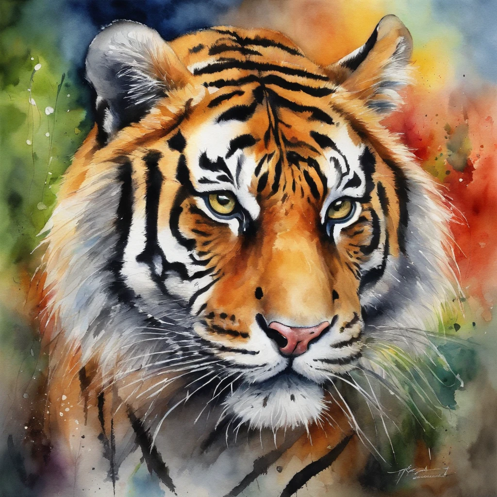Picture of a tiger, rainbow colours, vibrant, spectacular
