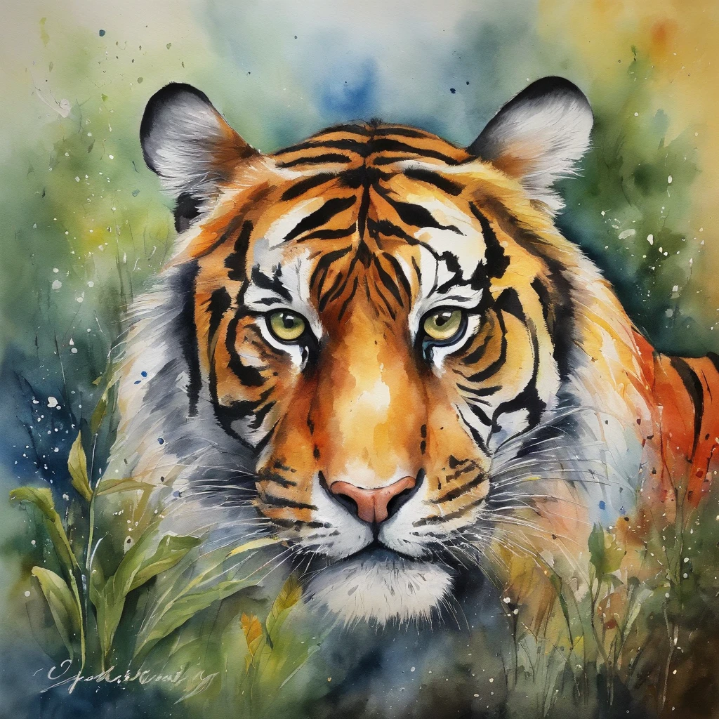 Picture of a tiger, rainbow colours, vibrant, spectacular