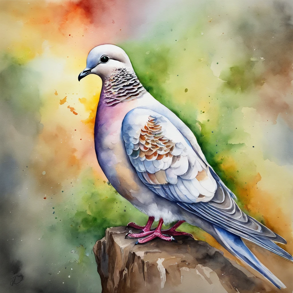 Picture of a dove, rainbow colours, vibrant, spectacular