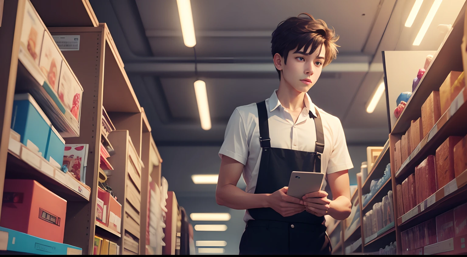 An honest young man,Pure eyes,Started working in a toy store,There are working actions,k hd