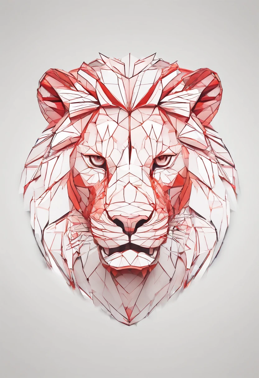 Aggressive lion, dentes afiados intimidador, retrato frontal, somente a face do tigre , paper-cut art style, neon fire red color, simple, stylish, bright, white space, 3D, redshift, Arnold renderer, high detail, high quality, 8k