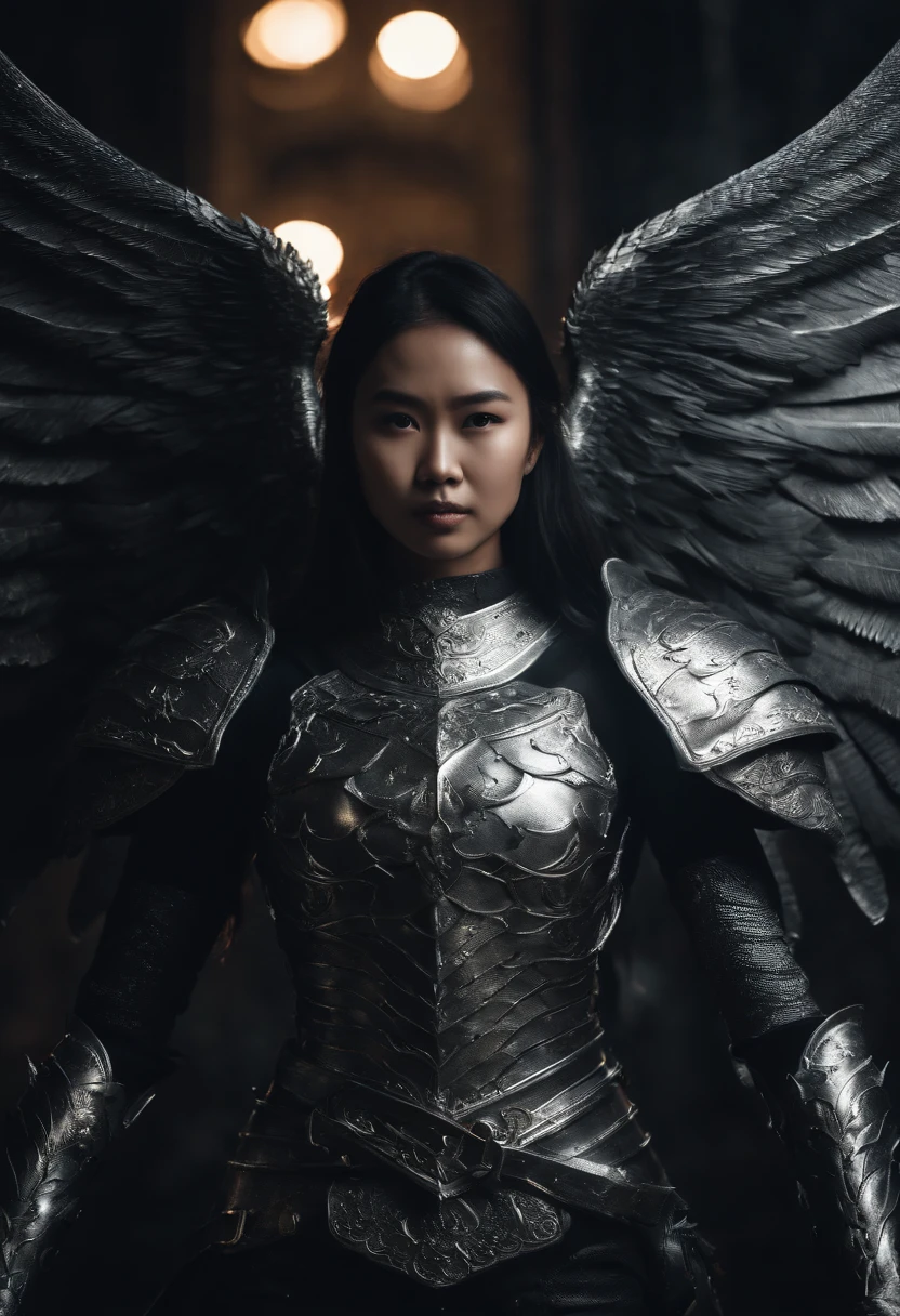 Asian girl with silver armor and big demon wings